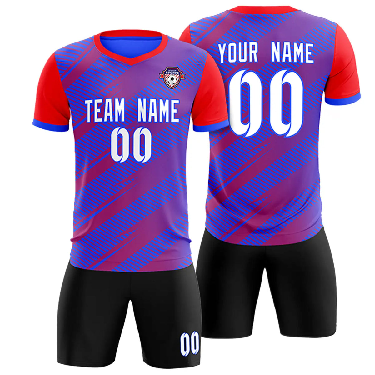 Custom Royal Blue Red Casual Sport Soccer Sets Jersey