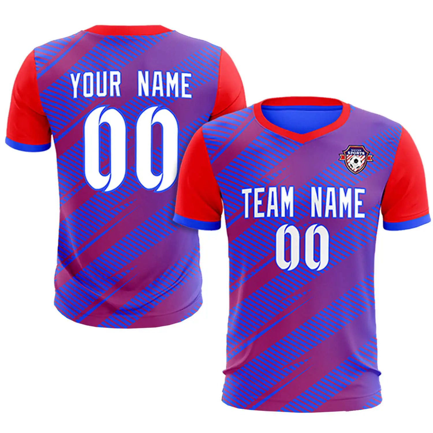 Custom Royal Blue Red Casual Sport Soccer Sets Jersey