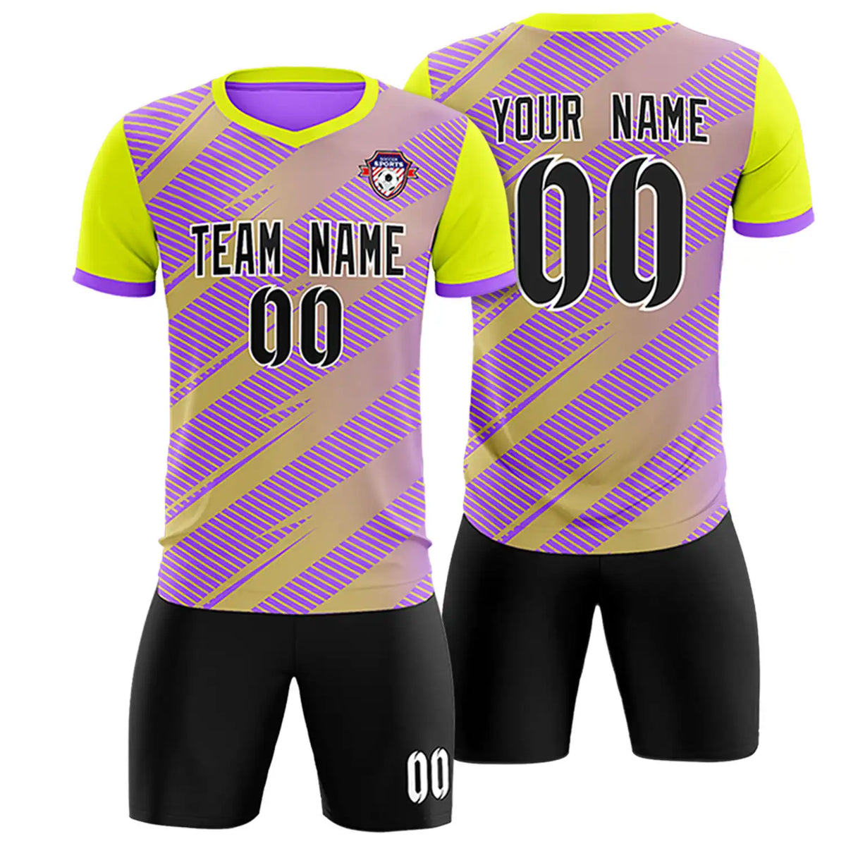 Custom Light Purple Yellow Casual Sport Soccer Sets Jersey