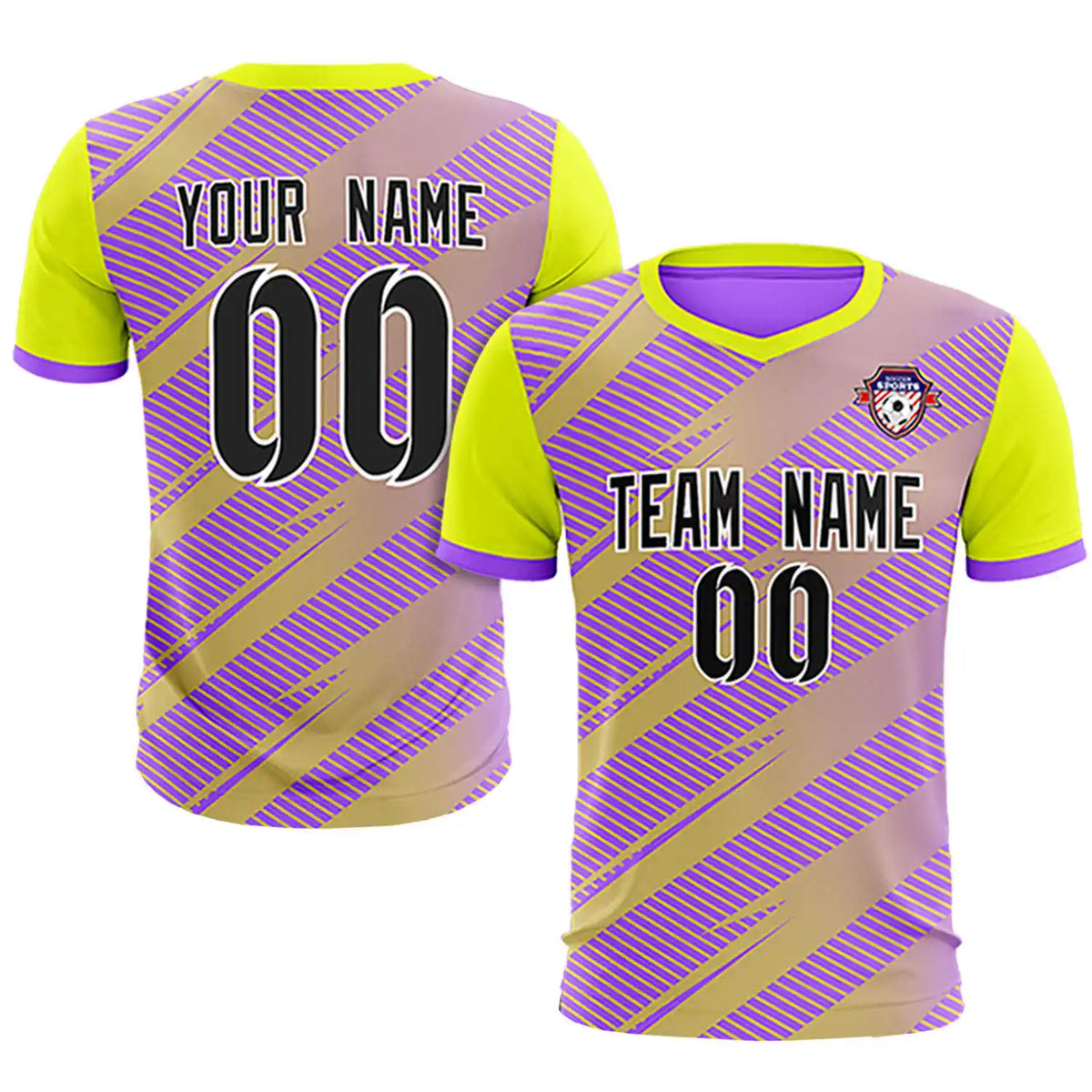 Custom Light Purple Yellow Casual Sport Soccer Sets Jersey