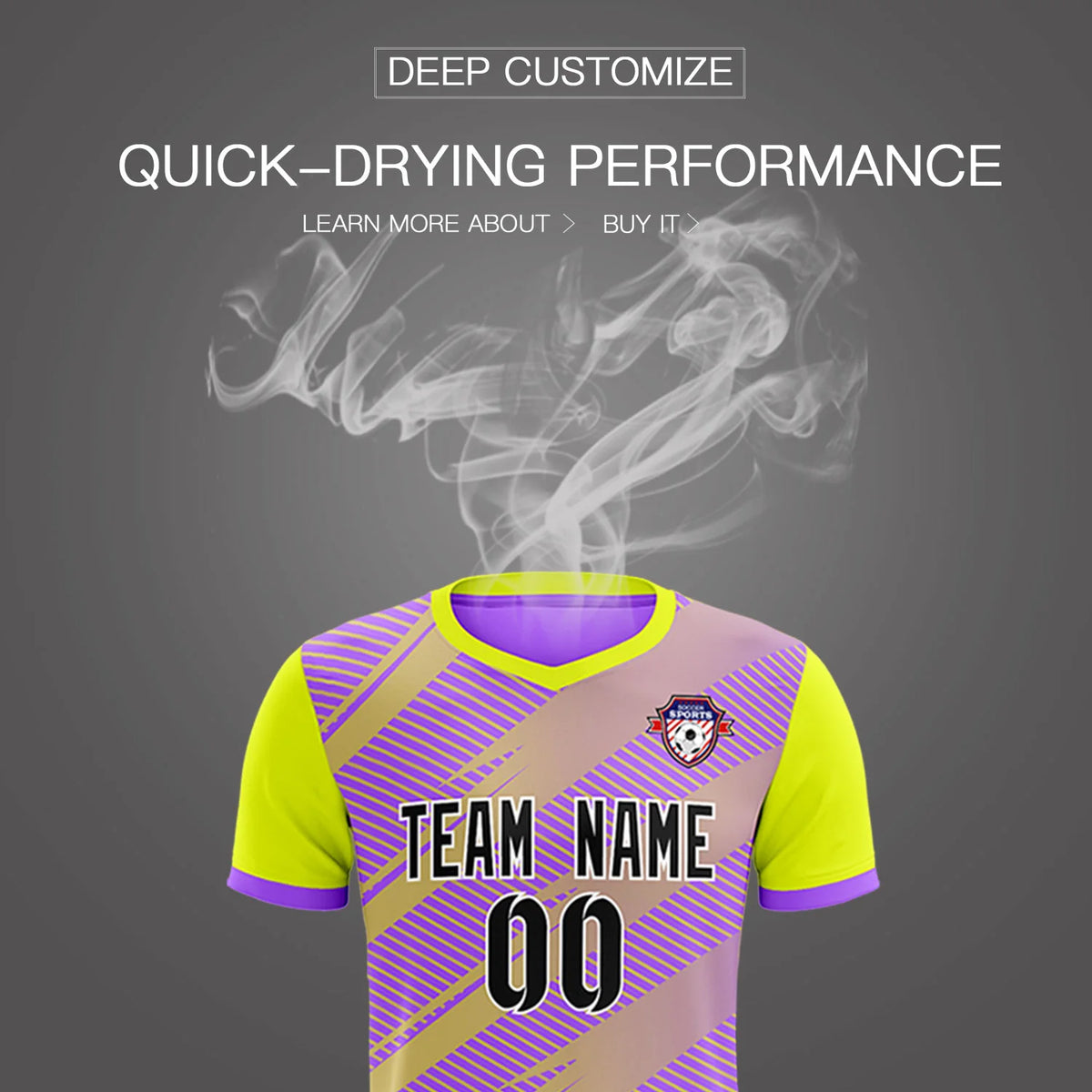 Custom Light Purple Yellow Casual Sport Soccer Sets Jersey