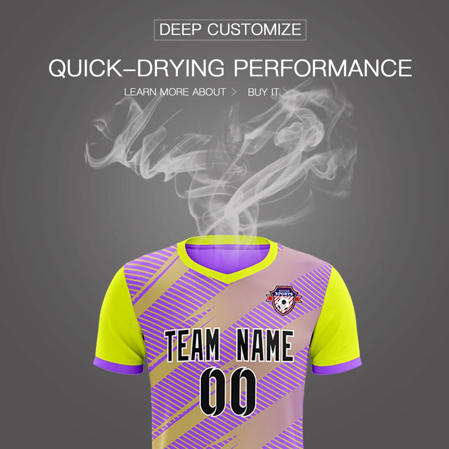 Custom Light Purple Yellow Casual Sport Soccer Sets Jersey
