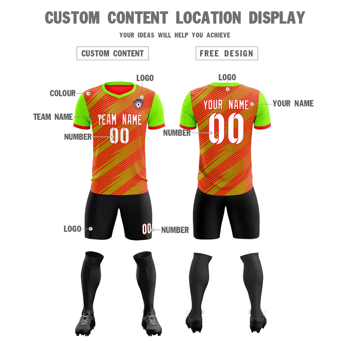 Custom Red Neon Green Casual Sport Soccer Sets Jersey