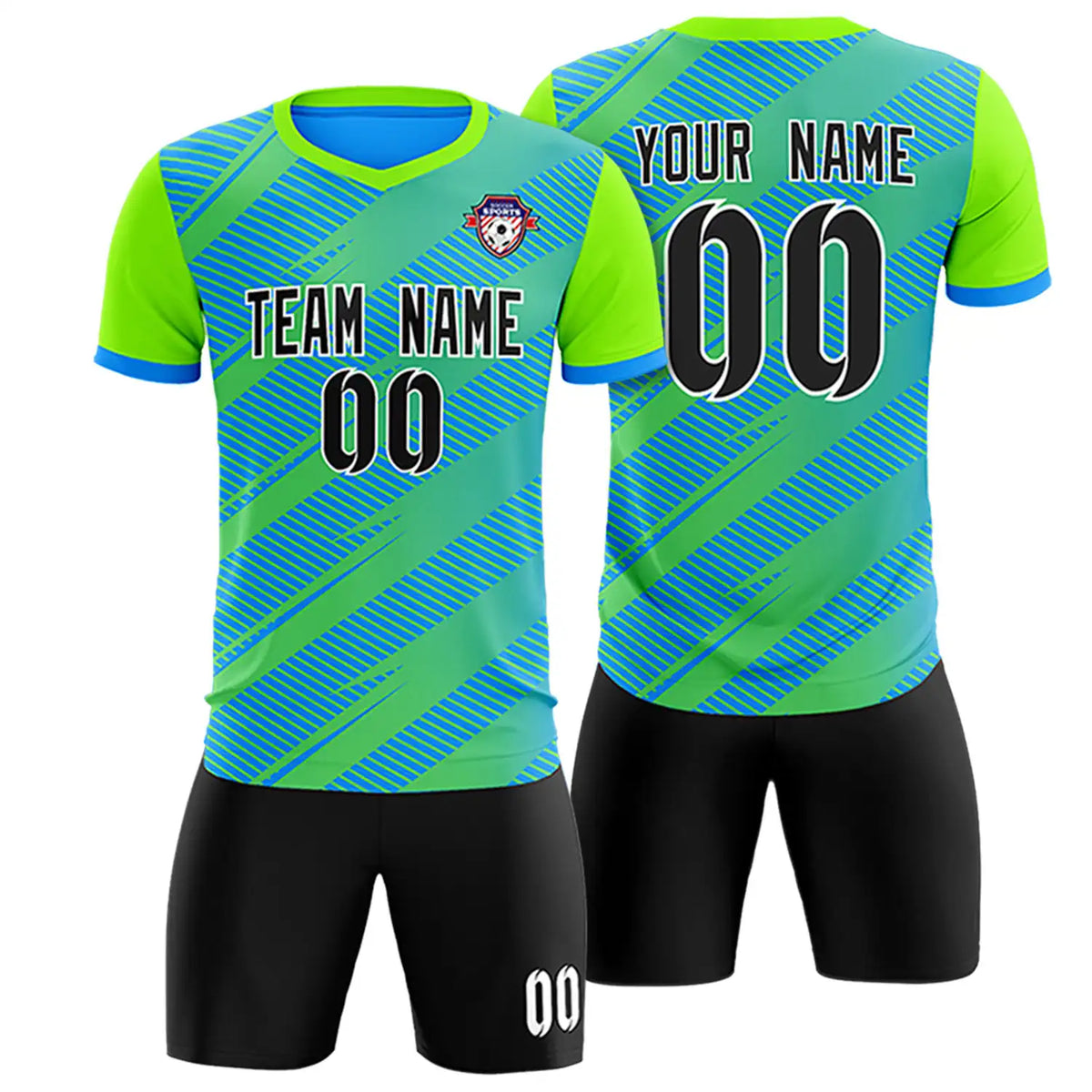 Custom Powder Blue Neon Green Casual Sport Soccer Sets Jersey