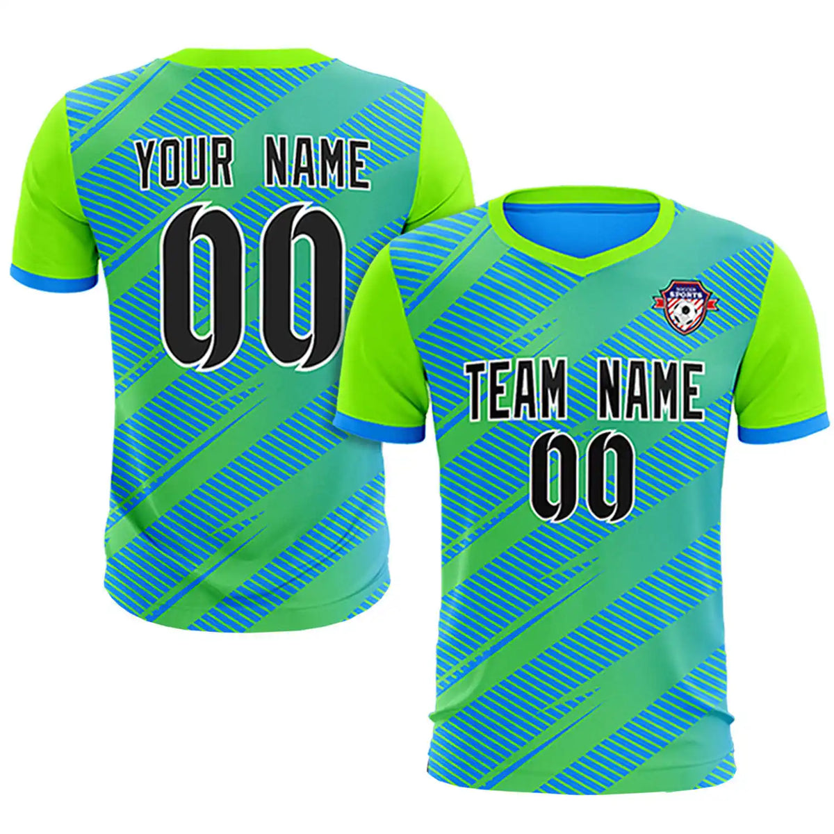 Custom Powder Blue Neon Green Casual Sport Soccer Sets Jersey