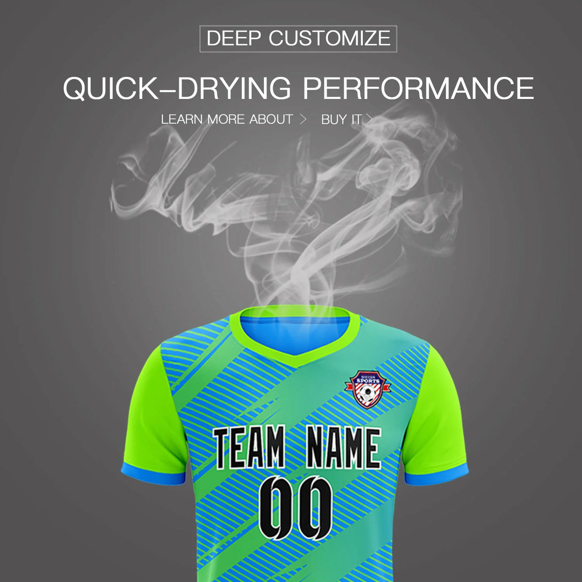 Custom Powder Blue Neon Green Casual Sport Soccer Sets Jersey