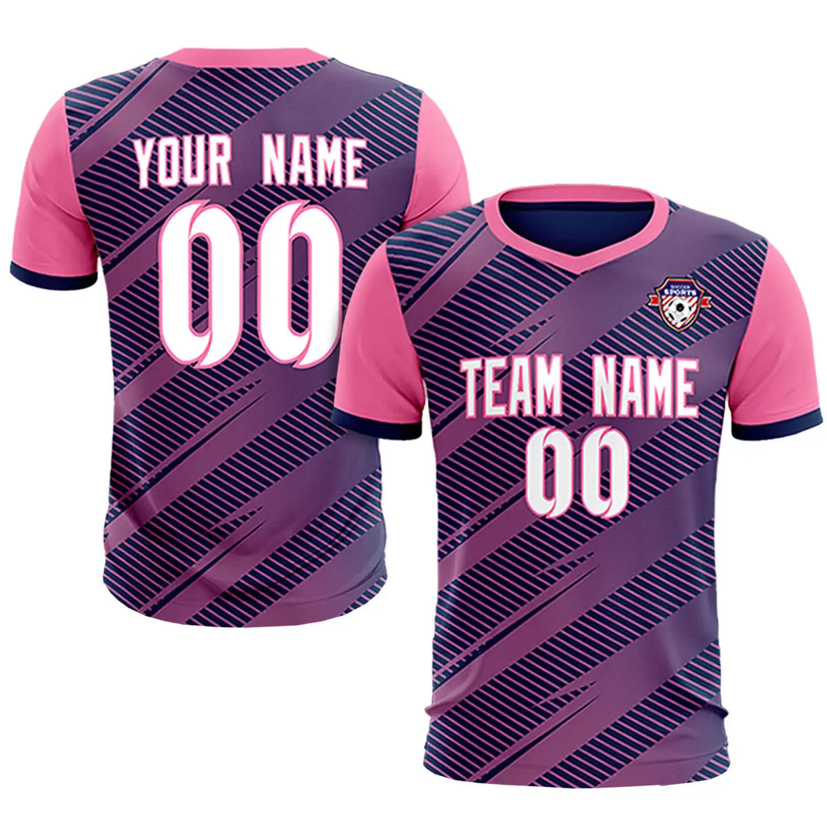 Custom Navy Pink Casual Sport Soccer Sets Jersey