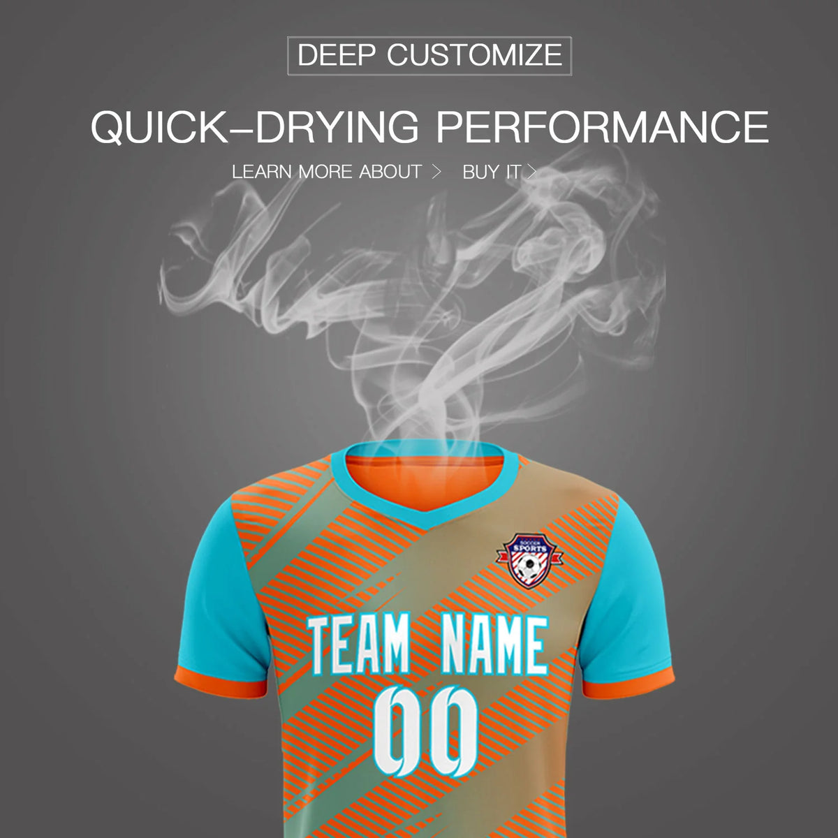 Custom Orange Aqua Casual Sport Soccer Sets Jersey