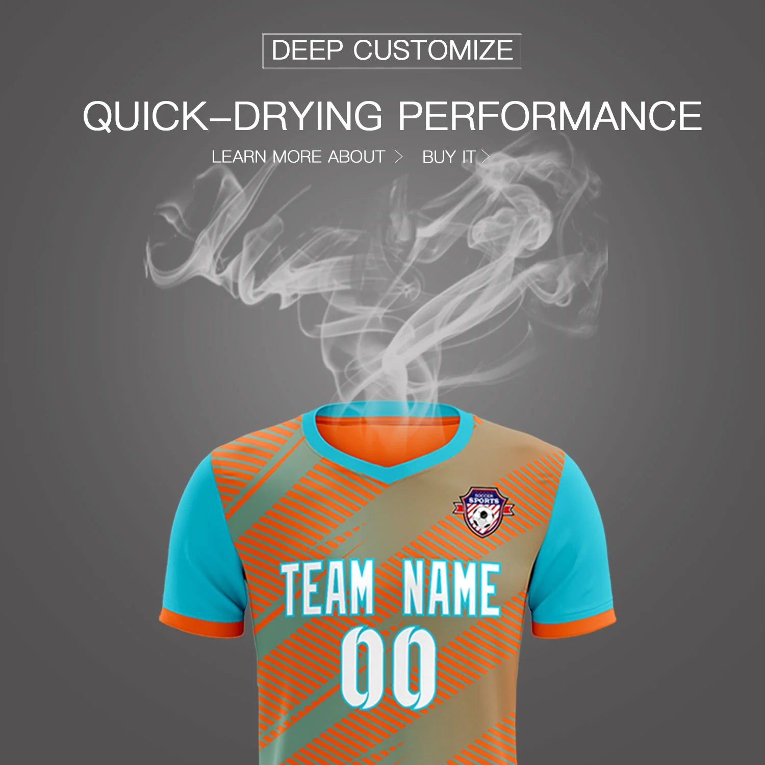 Custom Orange Aqua Casual Sport Soccer Sets Jersey