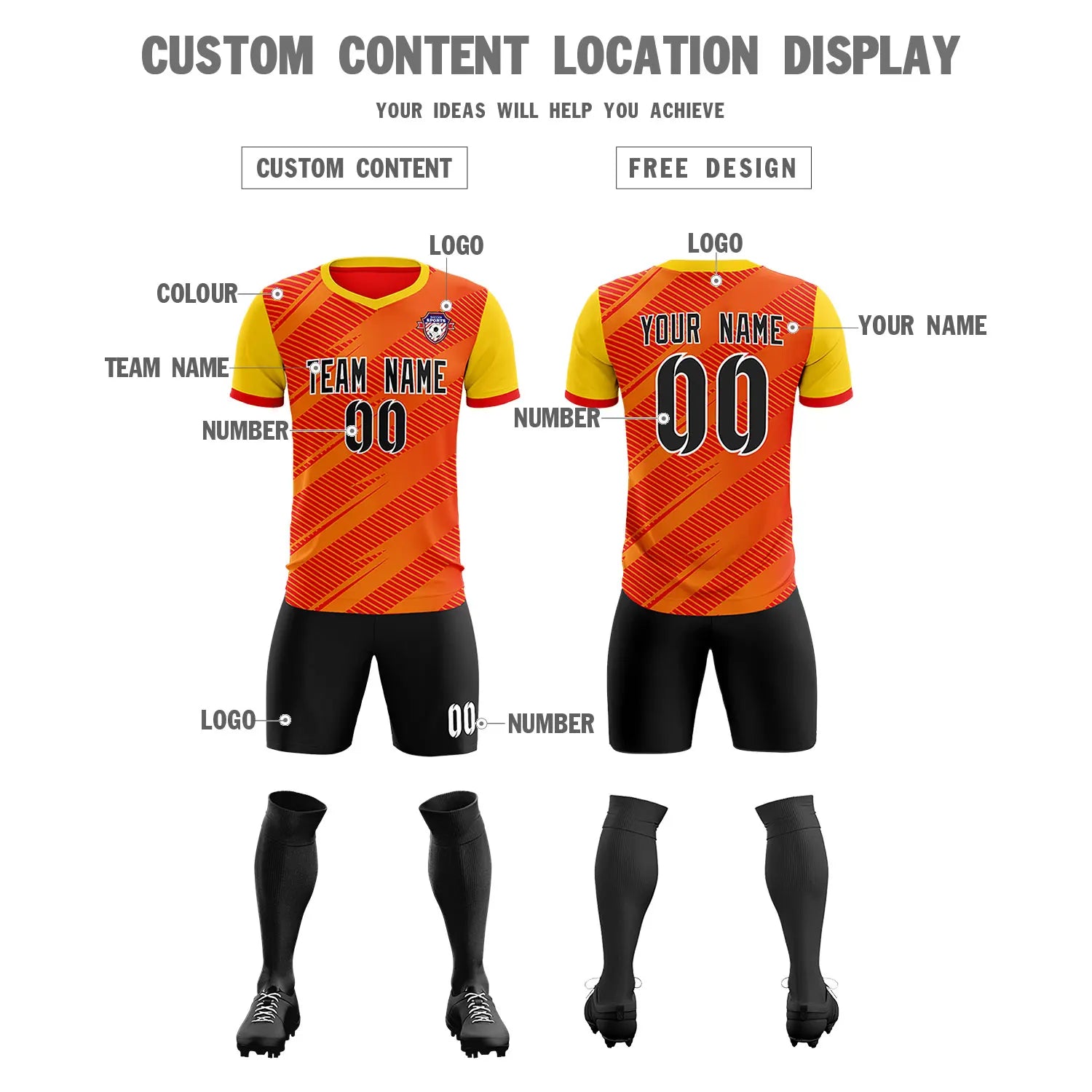 Custom Red Gold01 Casual Sport Soccer Sets Jersey