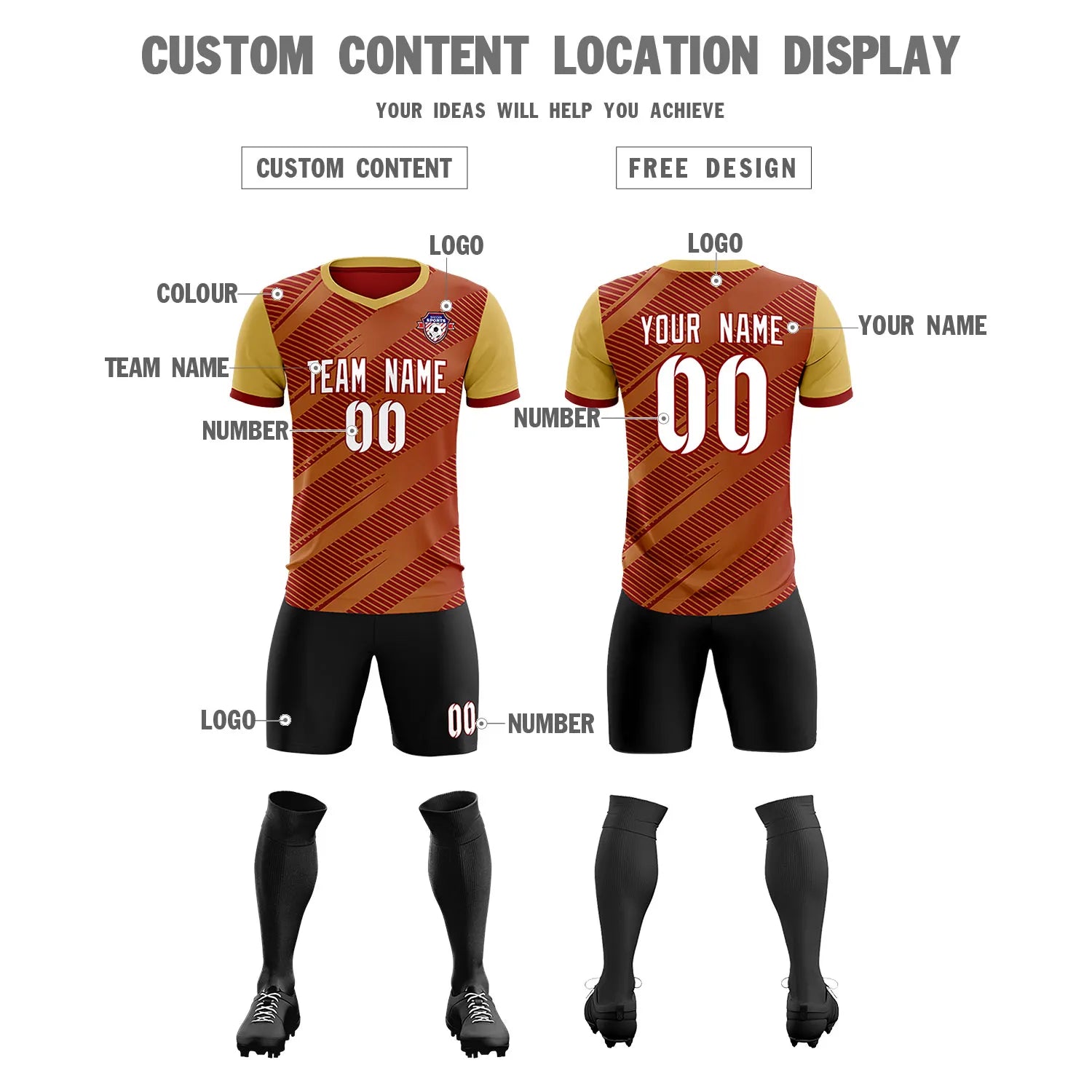 Custom Crimson Old Gold Casual Sport Soccer Sets Jersey