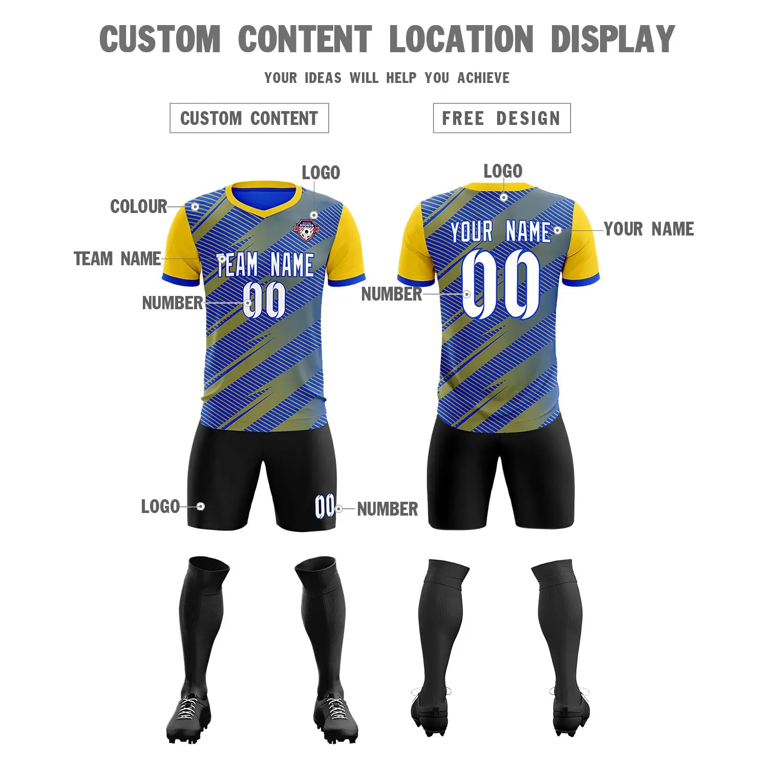 Custom Royal Blue Gold01 Casual Sport Soccer Sets Jersey