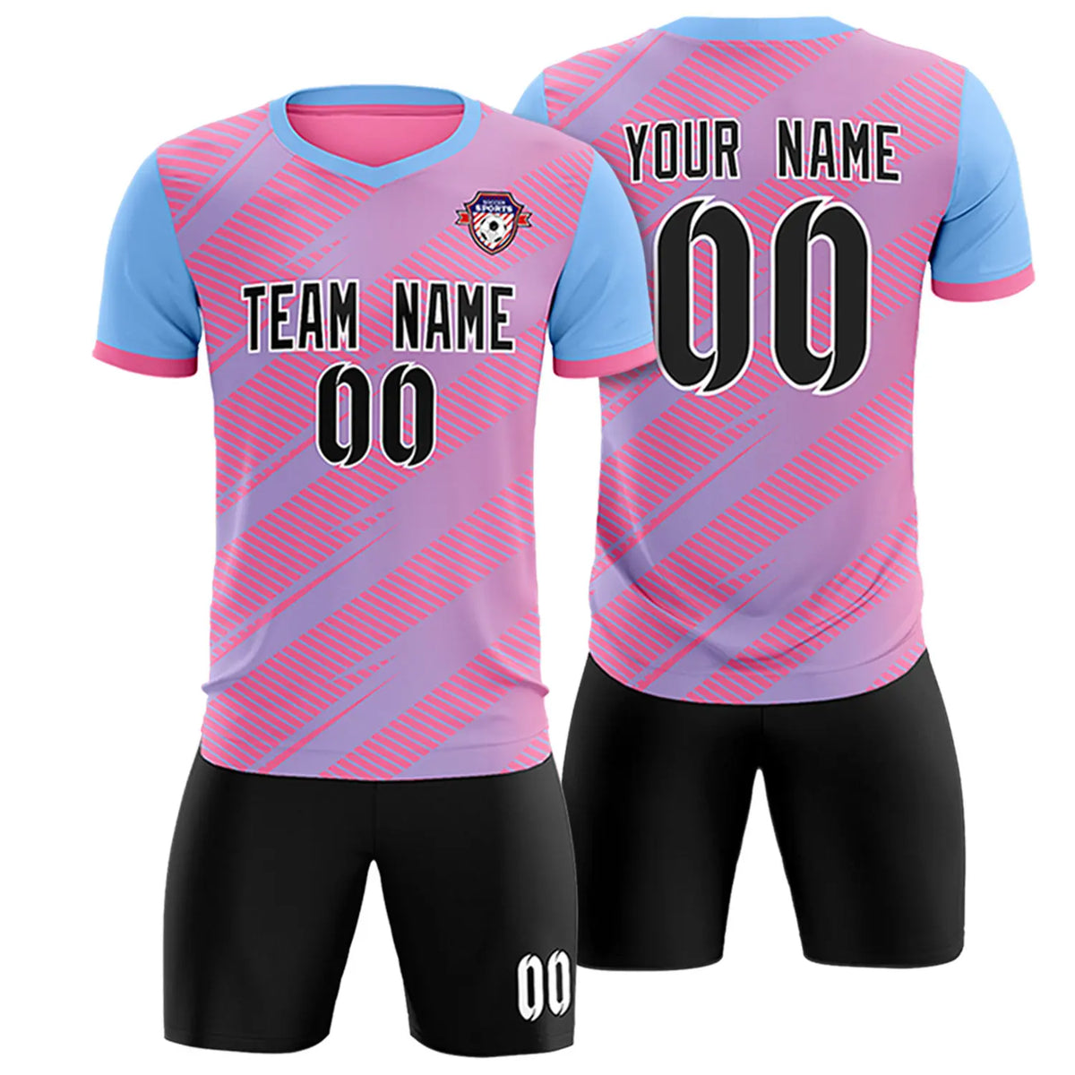 Custom Pink Light Blue Casual Sport Soccer Sets Jersey