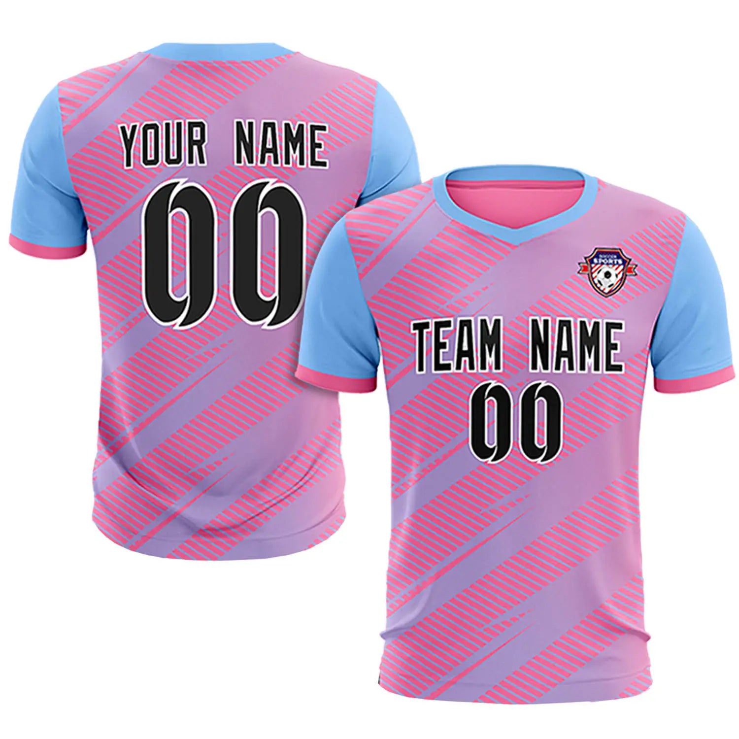 Custom Pink Light Blue Casual Sport Soccer Sets Jersey