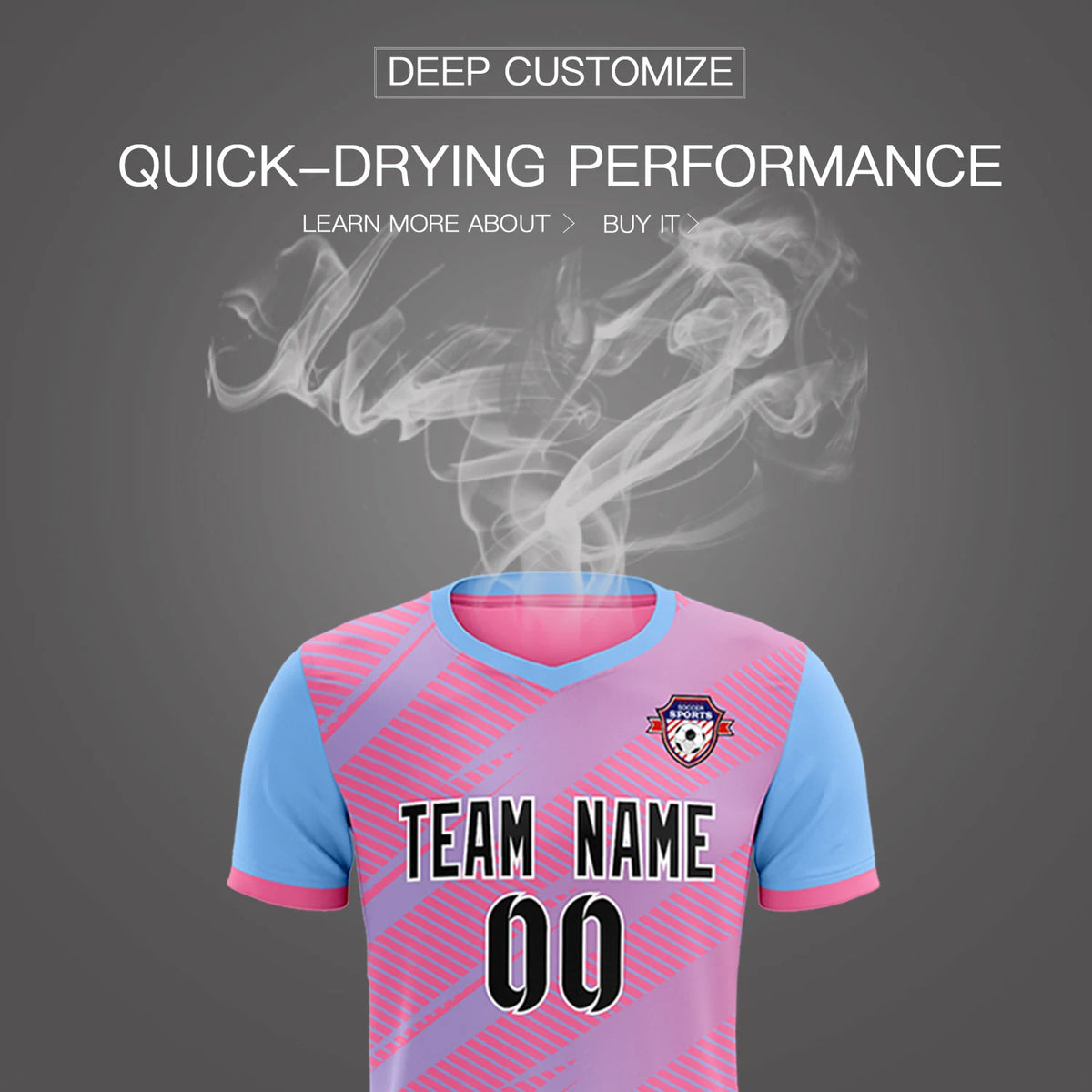 Custom Pink Light Blue Casual Sport Soccer Sets Jersey