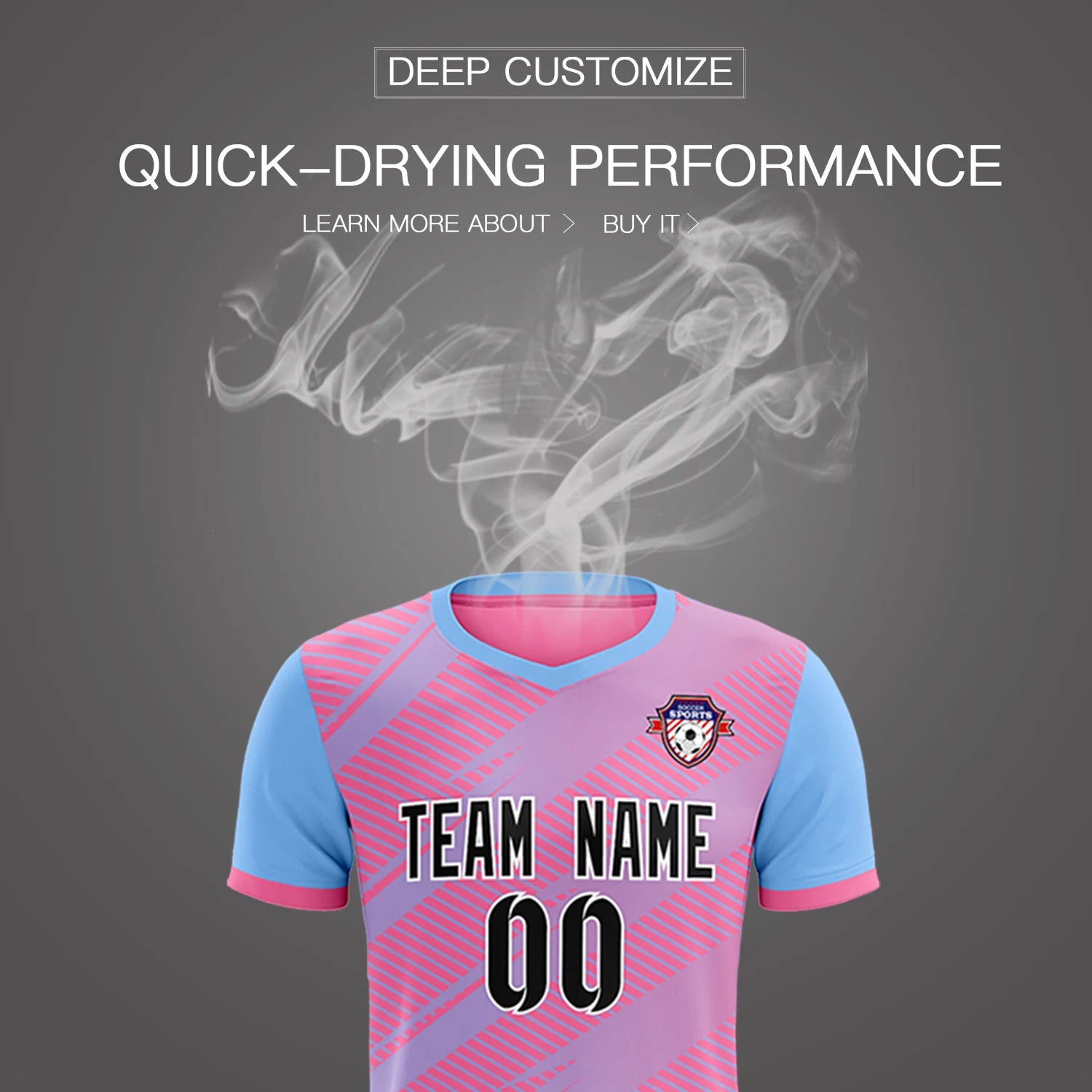 Custom Pink Light Blue Casual Sport Soccer Sets Jersey