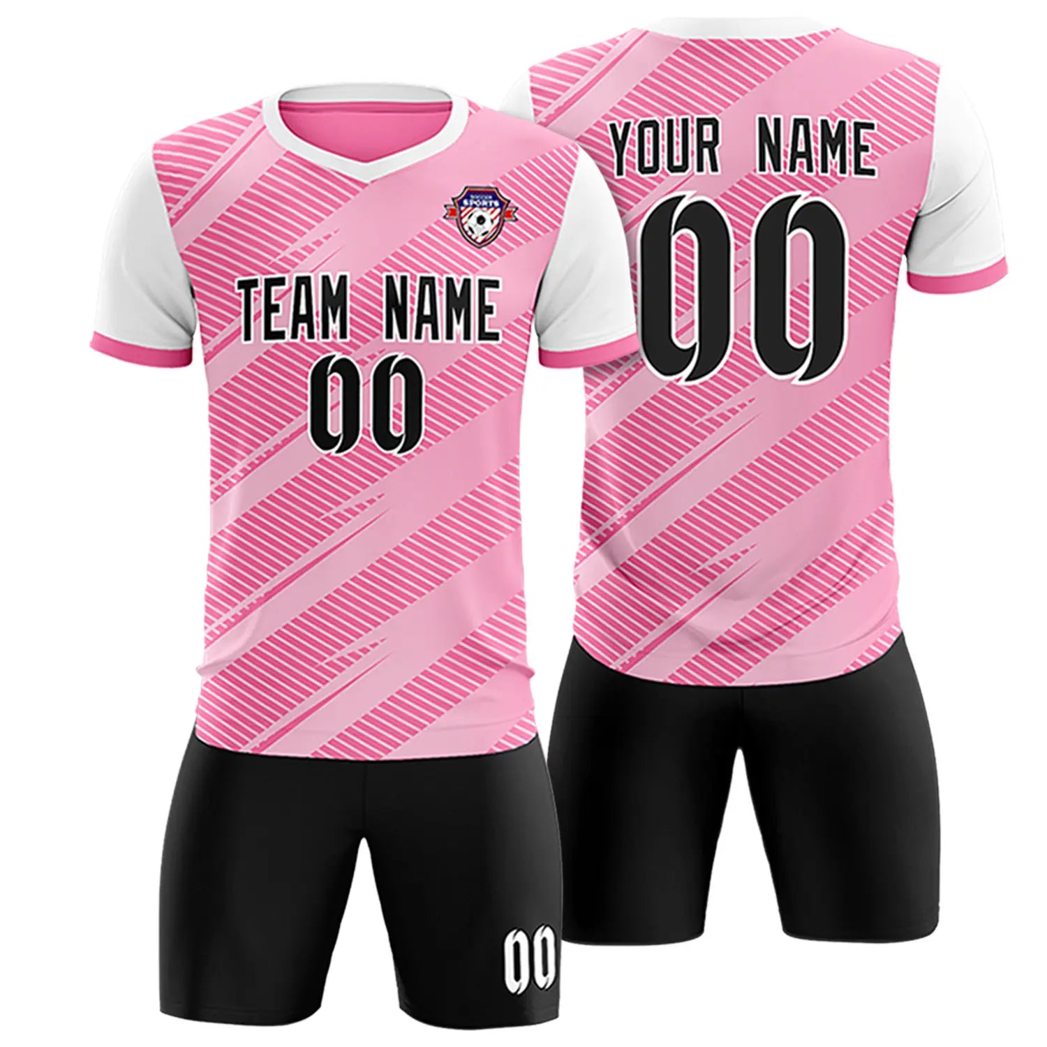 Custom Pink White Casual Sport Soccer Sets Jersey