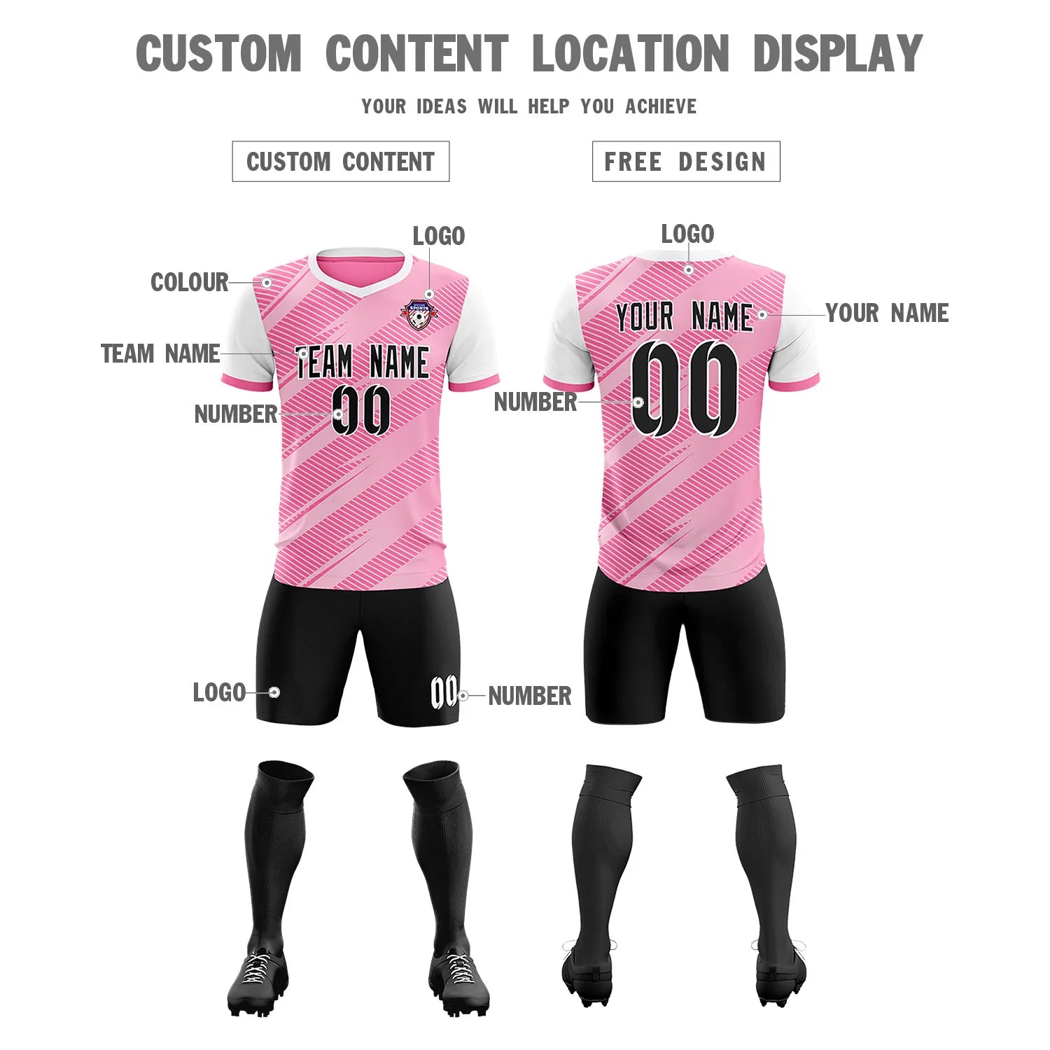 Custom Pink White Casual Sport Soccer Sets Jersey