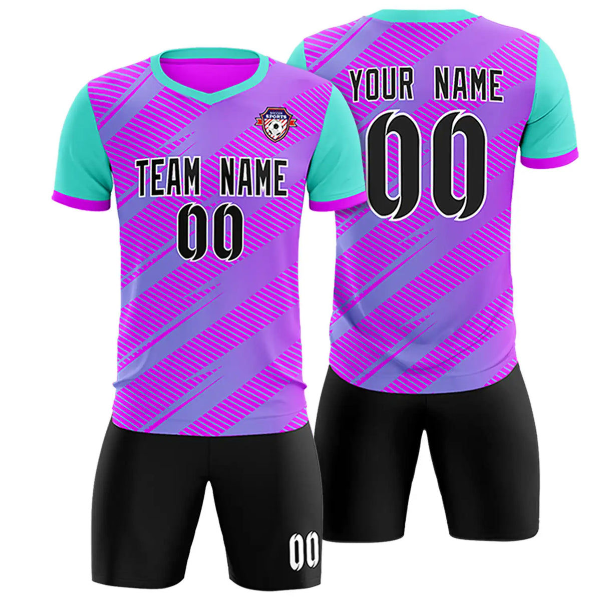 Custom Purple Bright Green Casual Sport Soccer Sets Jersey