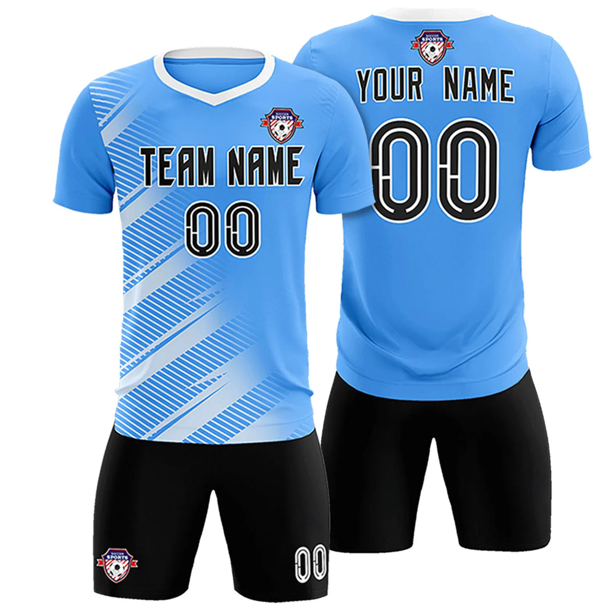 Custom Powder Blue White Casual Printing Sportswear Soccer Sets Jersey