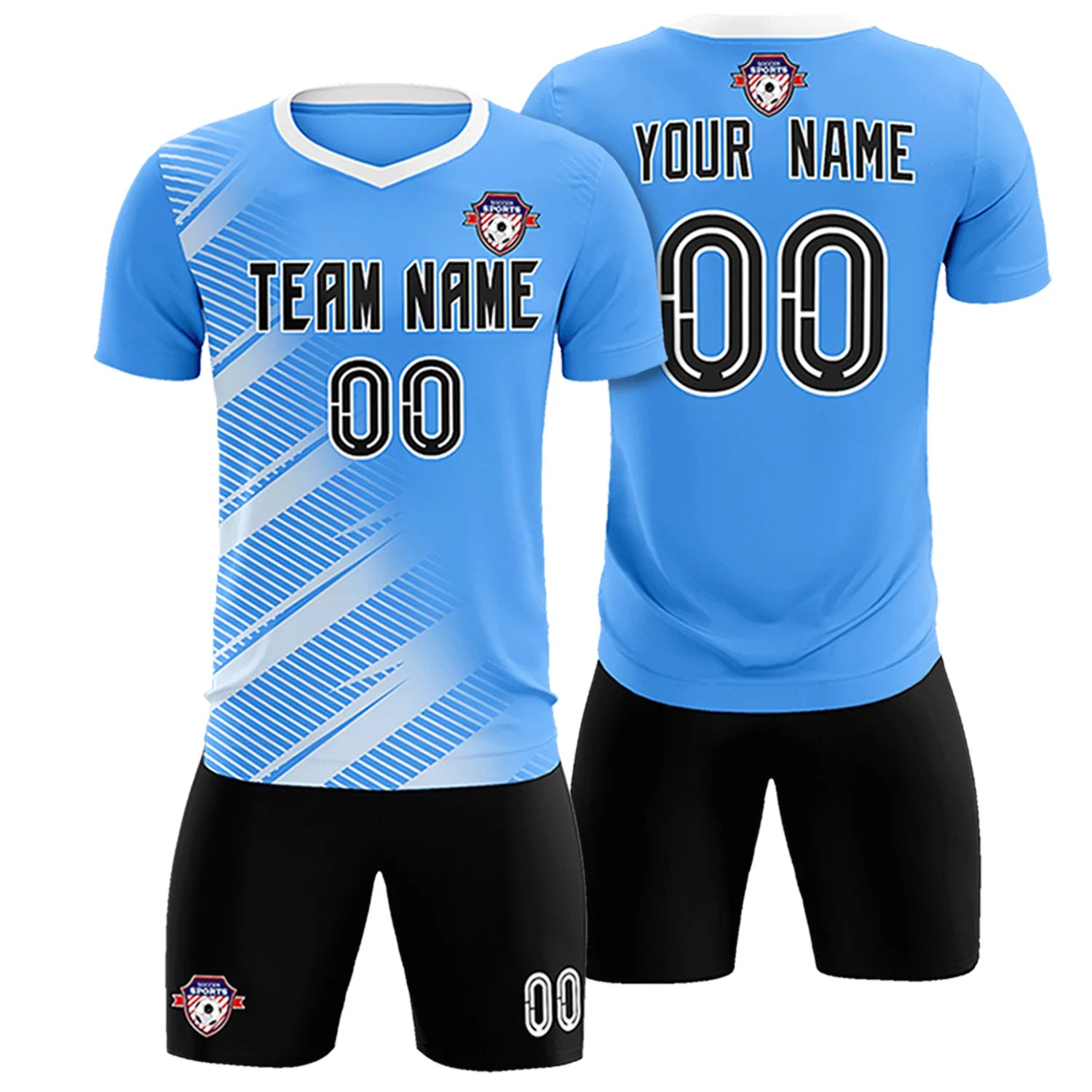 Custom Powder Blue White Casual Printing Sportswear Soccer Sets Jersey