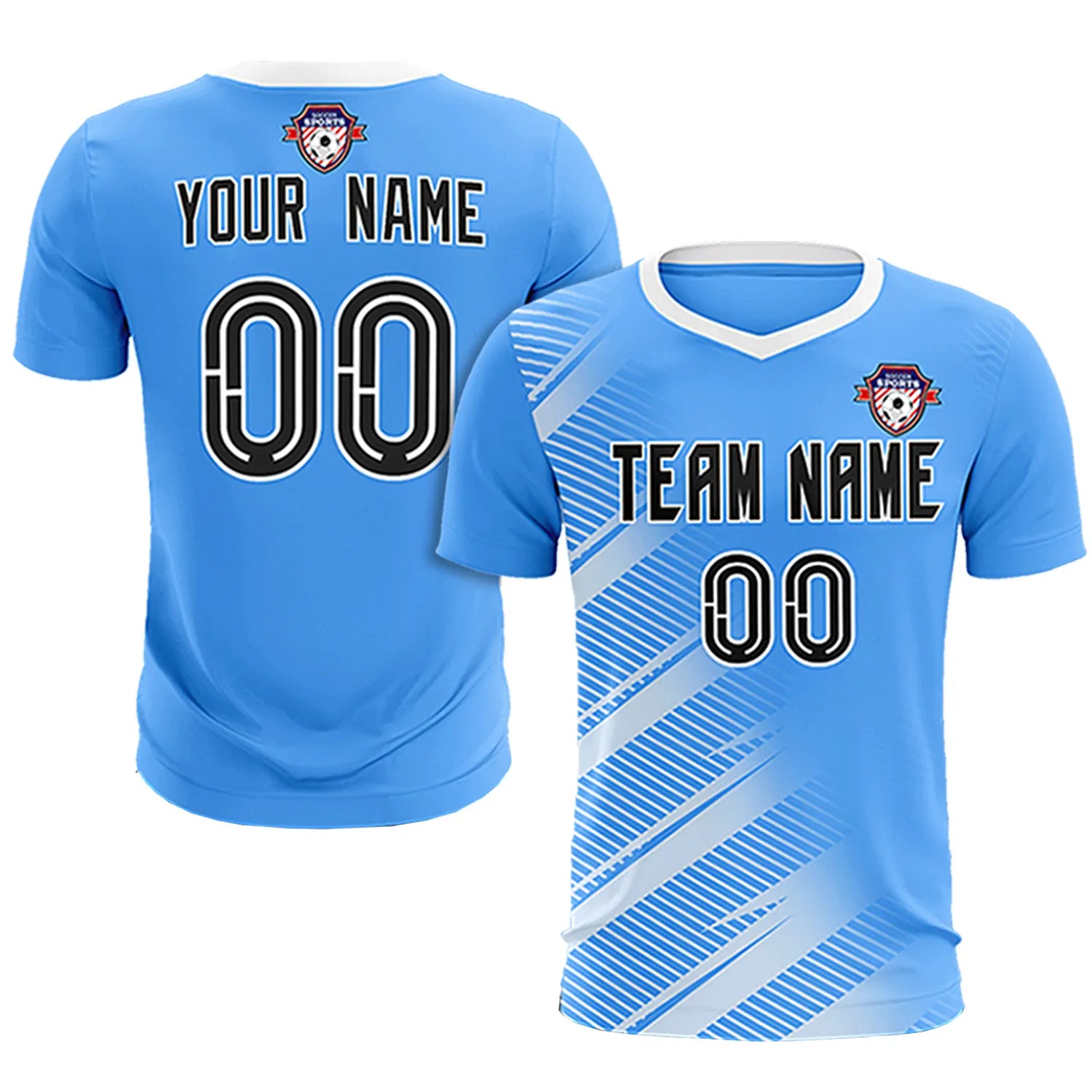 Custom Powder Blue White Casual Printing Sportswear Soccer Sets Jersey