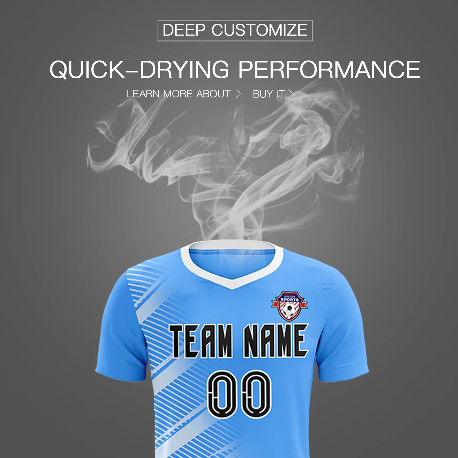 Custom Powder Blue White Casual Printing Sportswear Soccer Sets Jersey