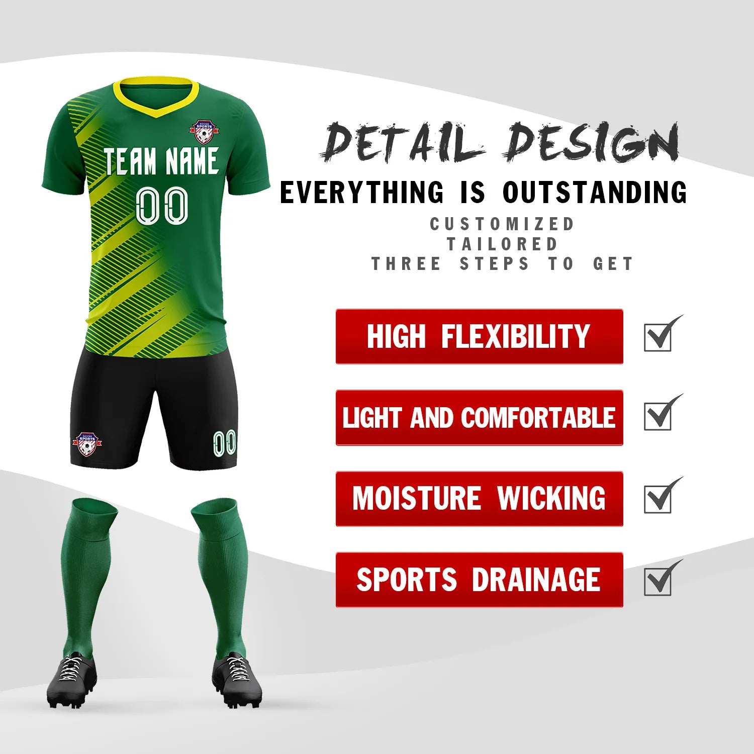 Custom Green Gold01 Casual Printing Sportswear Soccer Sets Jersey