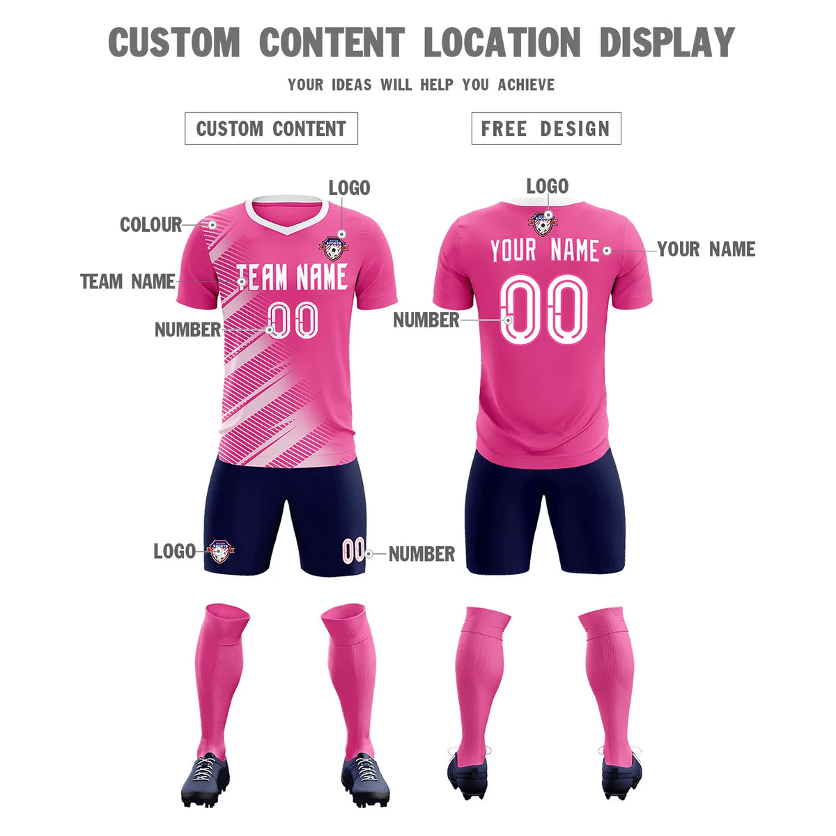 Custom Pink White Casual Printing Sportswear Soccer Sets Jersey