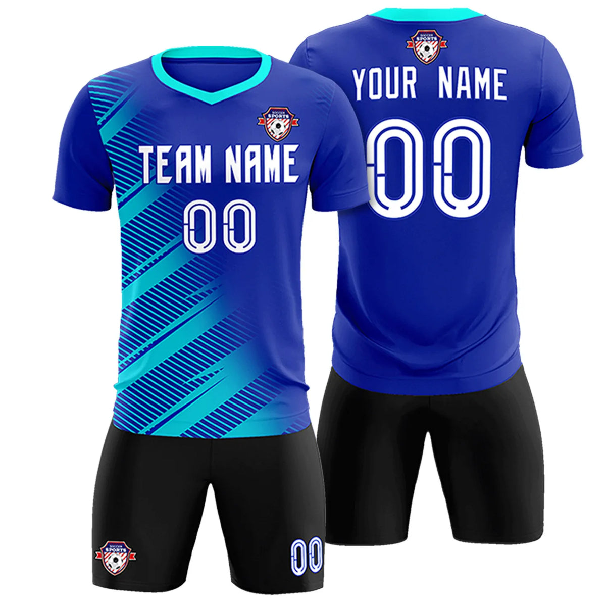 Custom Royal Blue Sky Blue Casual Printing Sportswear Soccer Sets Jersey