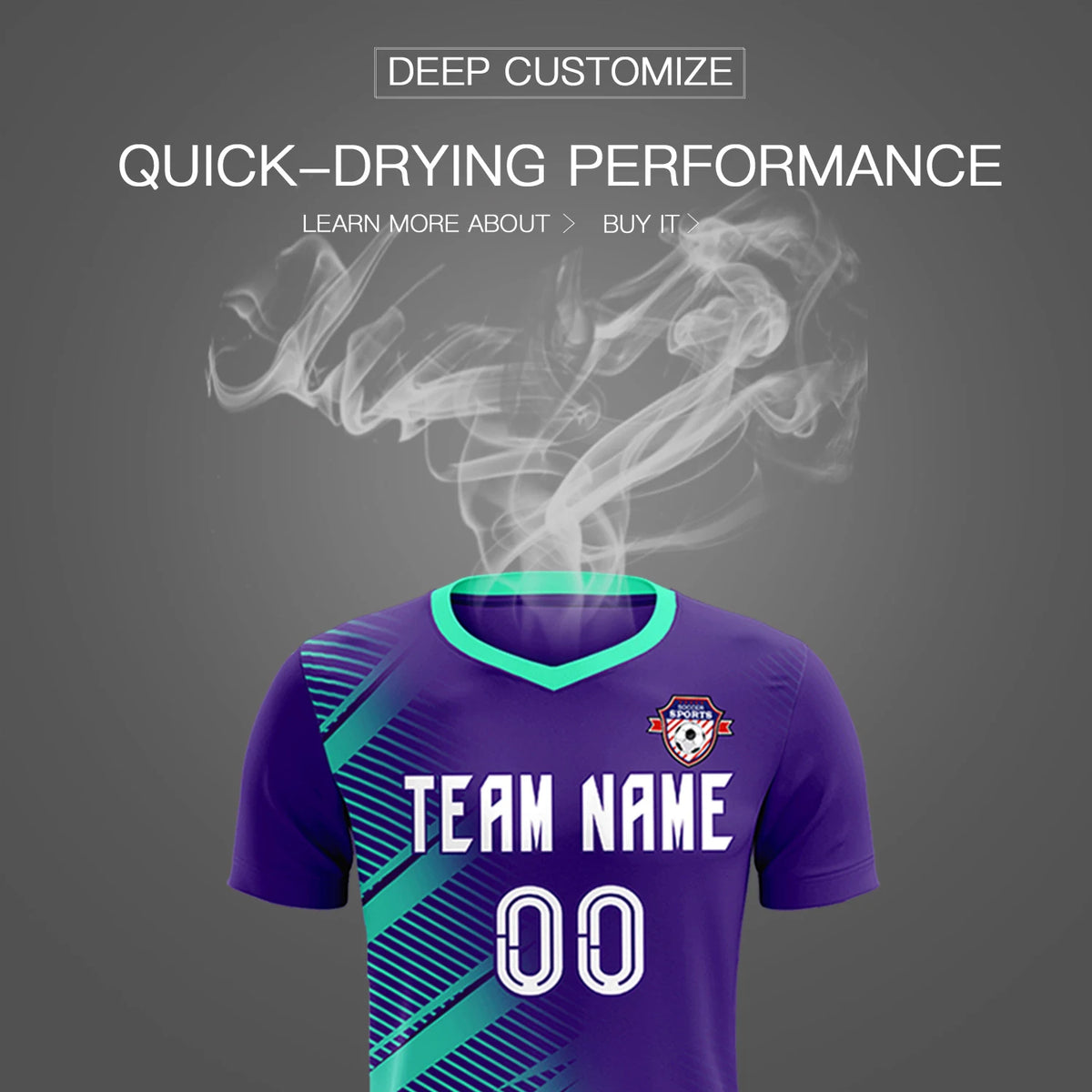 Custom Purple Bright Blue Casual Printing Sportswear Soccer Sets Jersey
