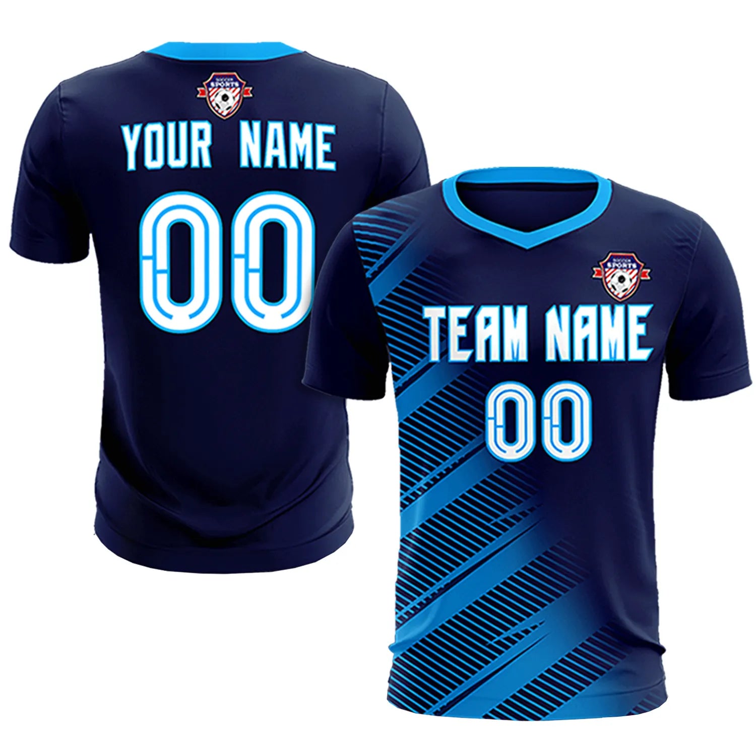 Custom Navy Powder Blue Casual Printing Sportswear Soccer Sets Jersey