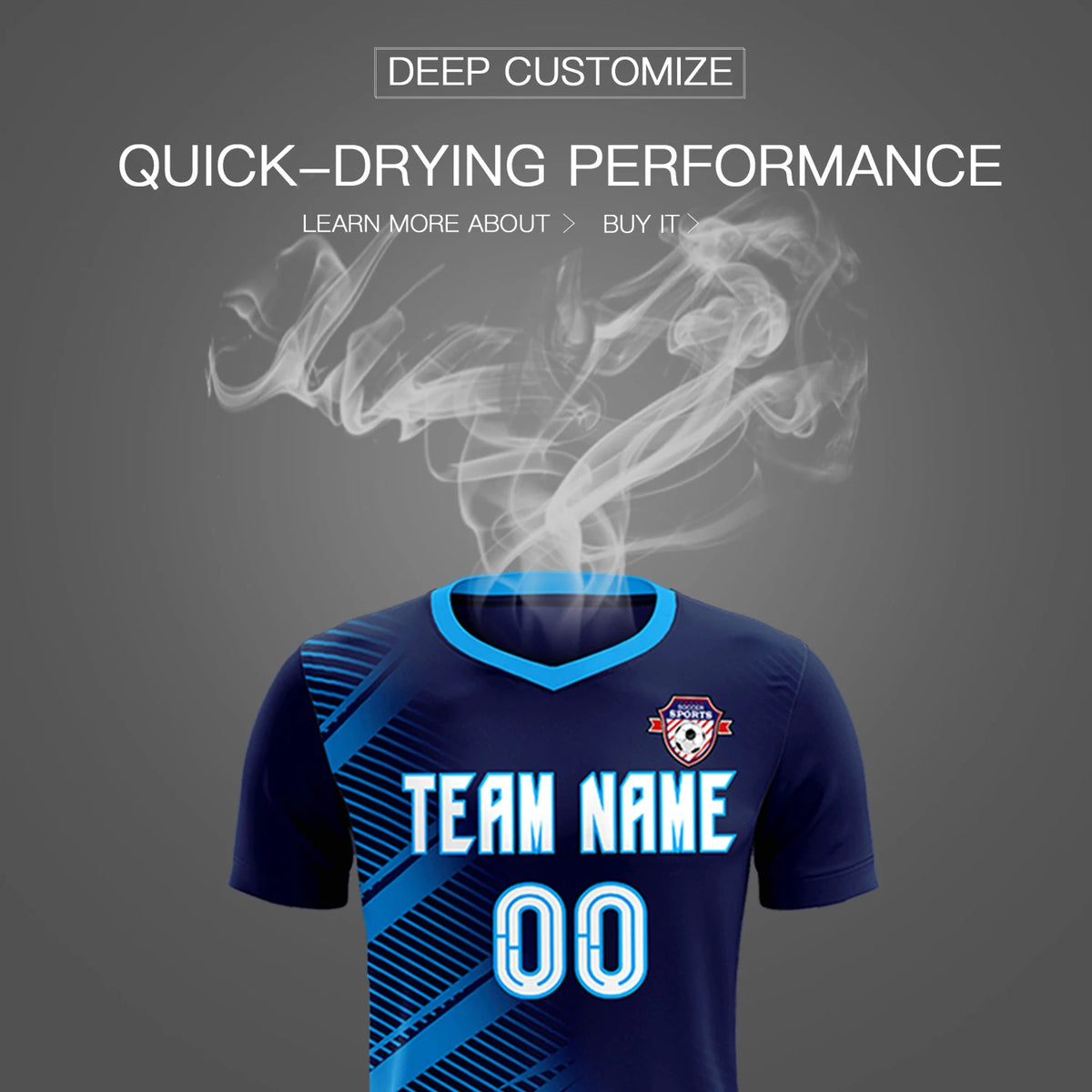 Custom Navy Powder Blue Casual Printing Sportswear Soccer Sets Jersey