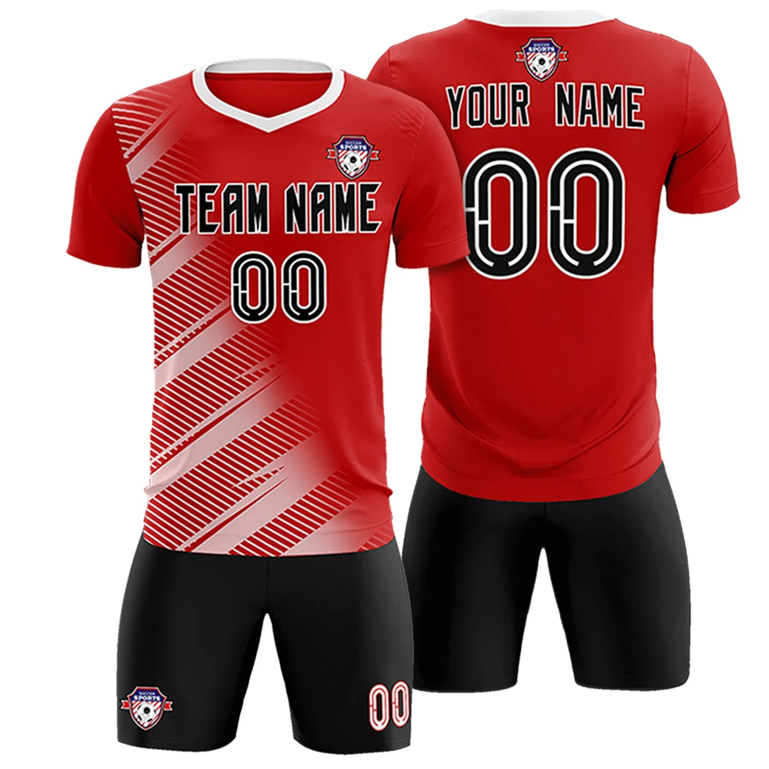 Custom Red White Casual Printing Sportswear Soccer Sets Jersey