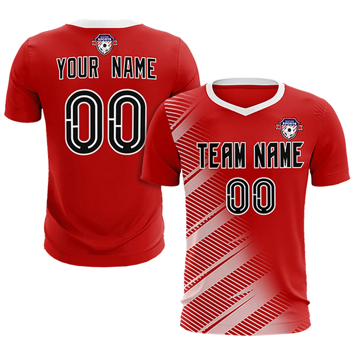 Custom Red White Casual Printing Sportswear Soccer Sets Jersey