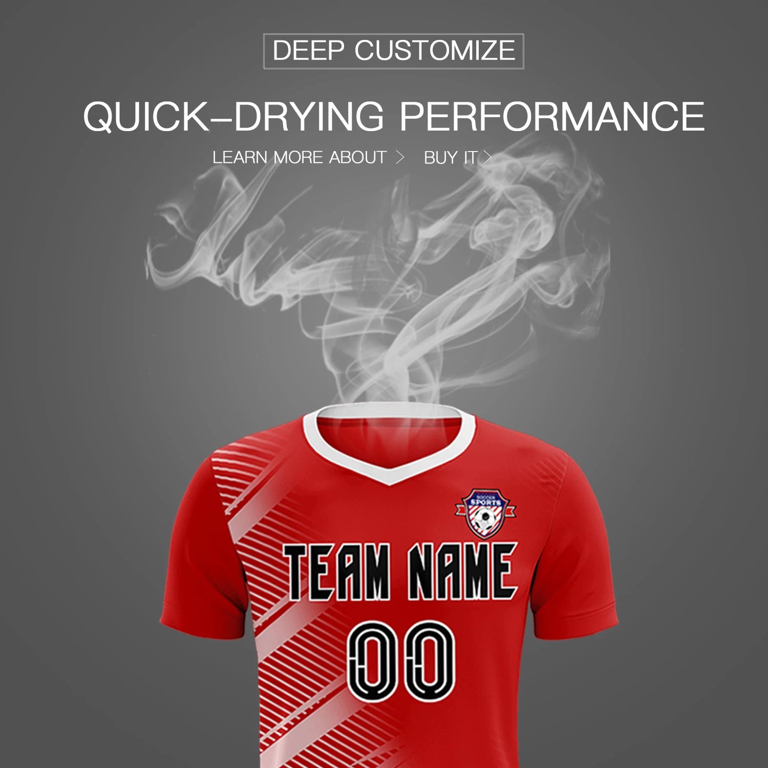 Custom Red White Casual Printing Sportswear Soccer Sets Jersey