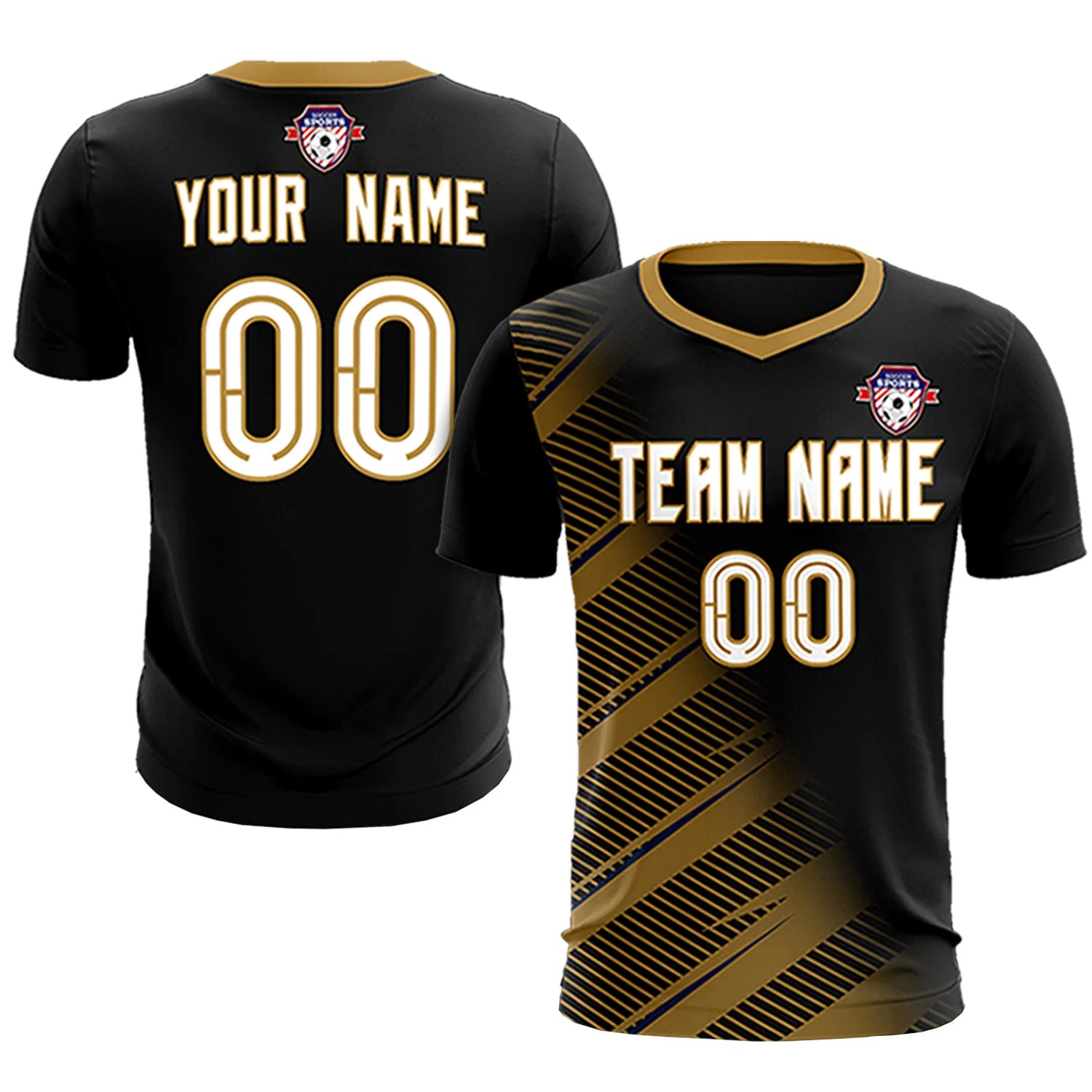 Custom Black Old Gold Casual Printing Sportswear Soccer Sets Jersey