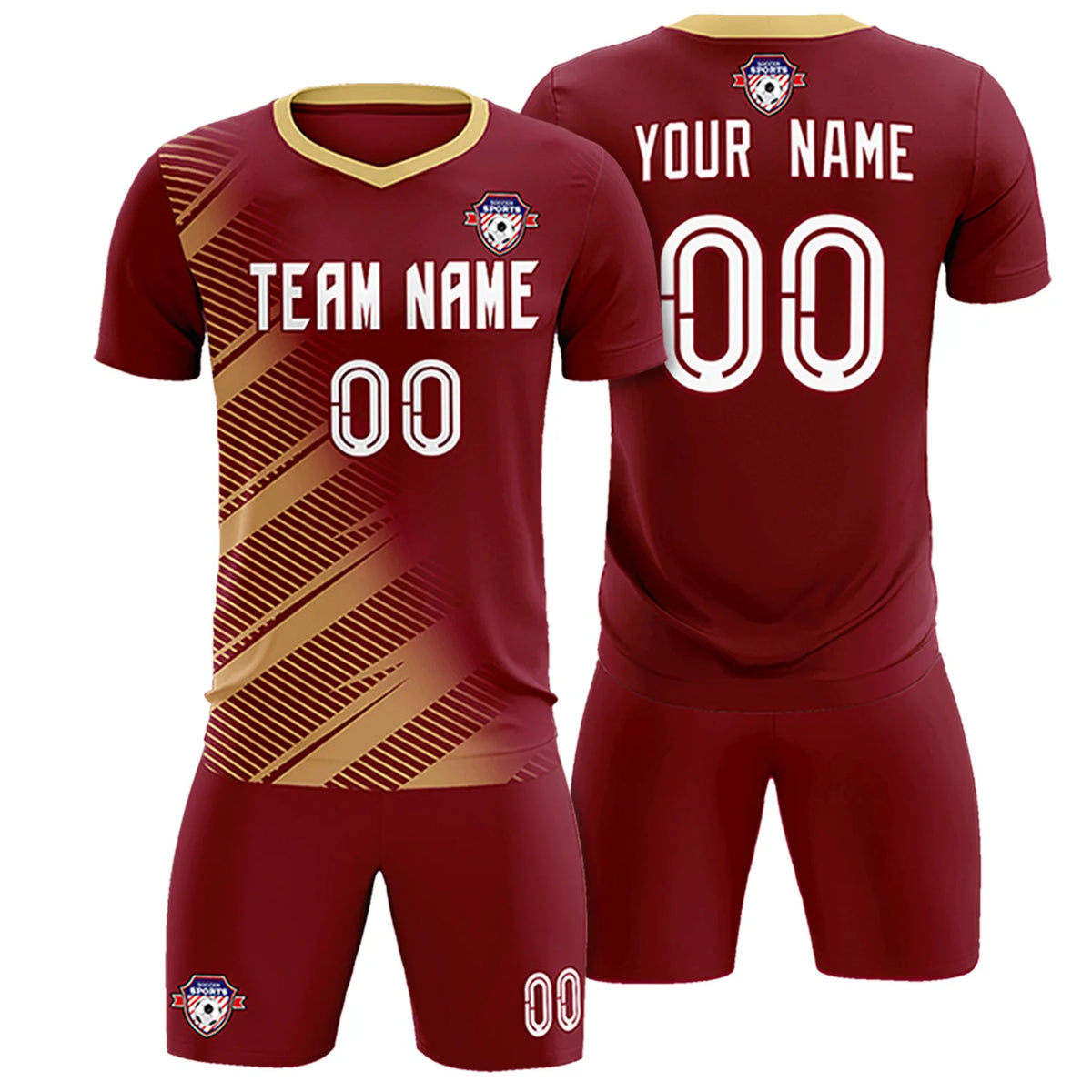 Custom Crimson Khaki Casual Printing Sportswear Soccer Sets Jersey