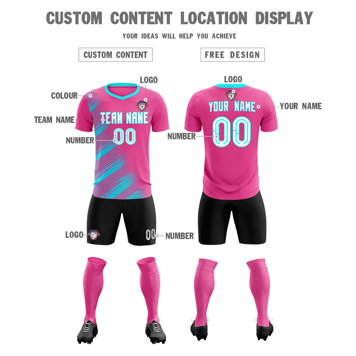 Custom Pink Sky Blue Casual Printing Sportswear Soccer Sets Jersey