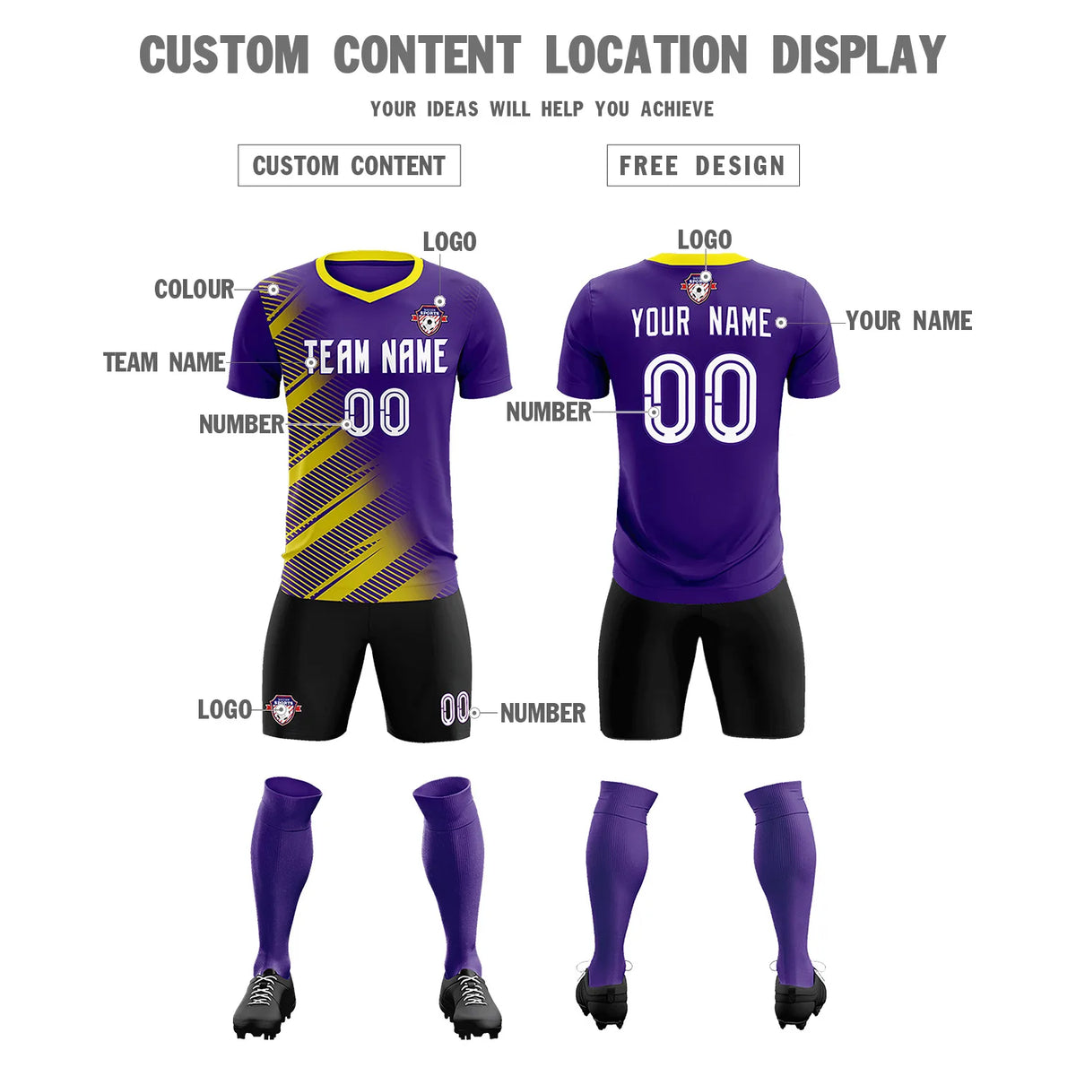 Custom Purple Gold01 Casual Printing Sportswear Soccer Sets Jersey