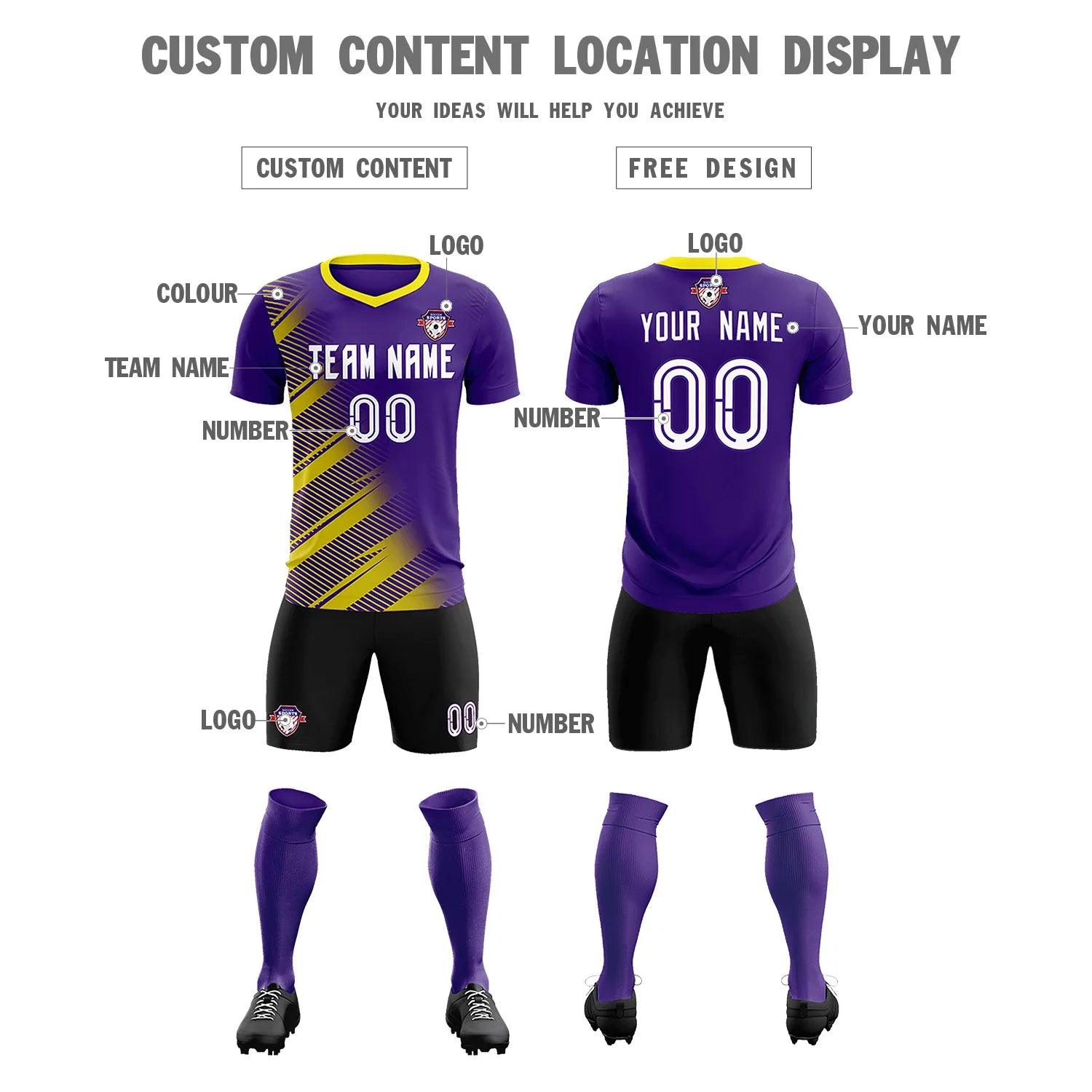 Custom Purple Gold01 Casual Printing Sportswear Soccer Sets Jersey