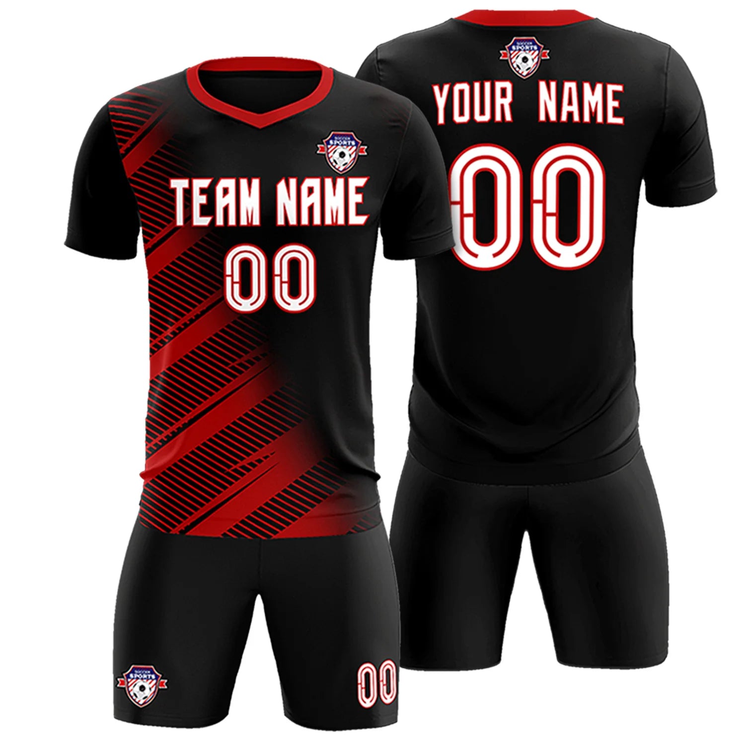 Custom Black Red Casual Printing Sportswear Soccer Sets Jersey