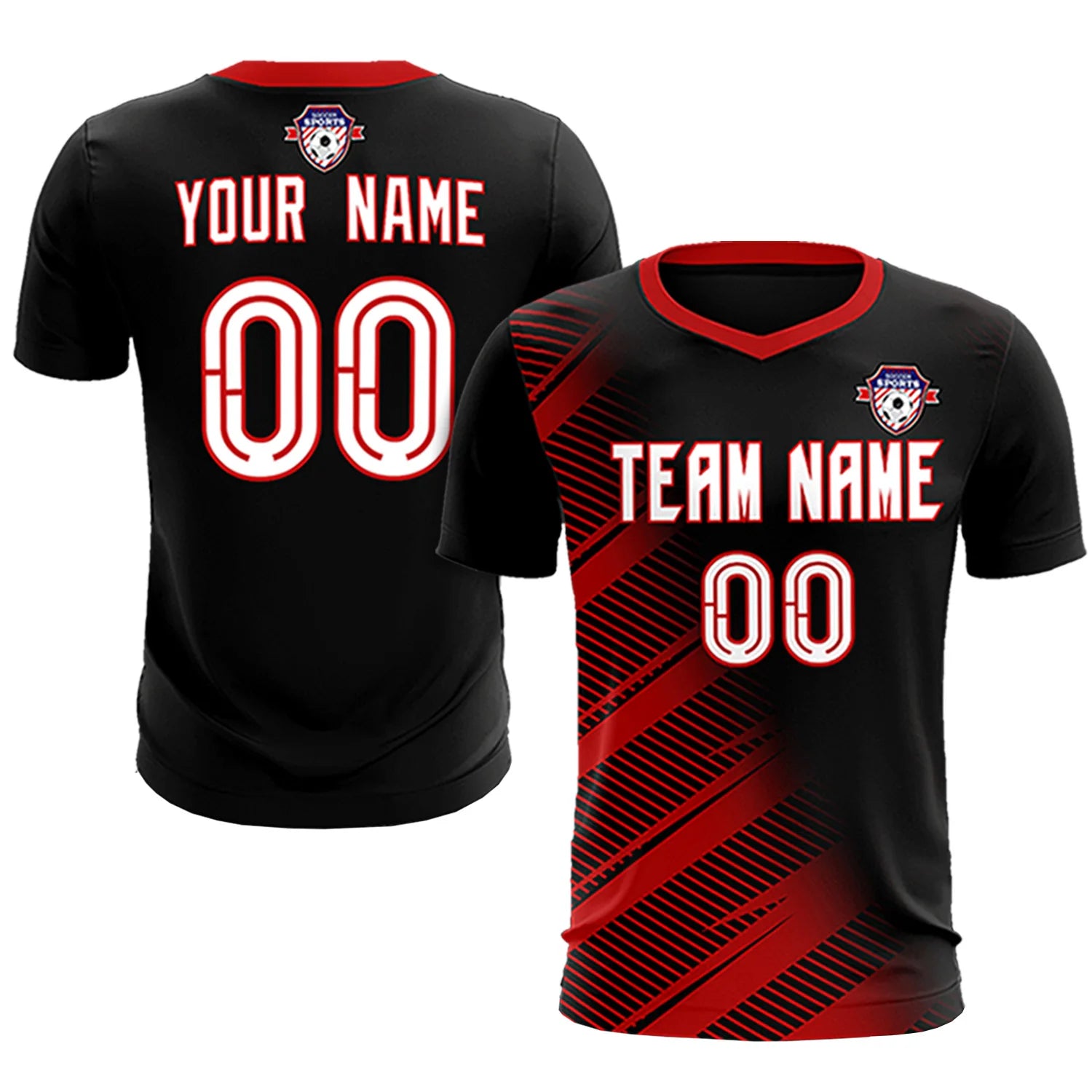 Custom Black Red Casual Printing Sportswear Soccer Sets Jersey