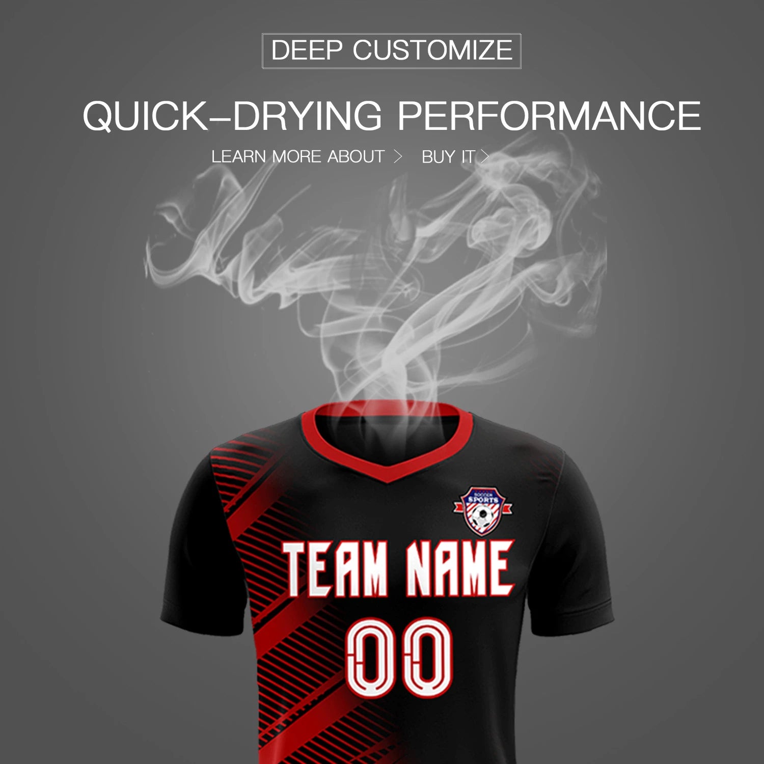 Custom Black Red Casual Printing Sportswear Soccer Sets Jersey