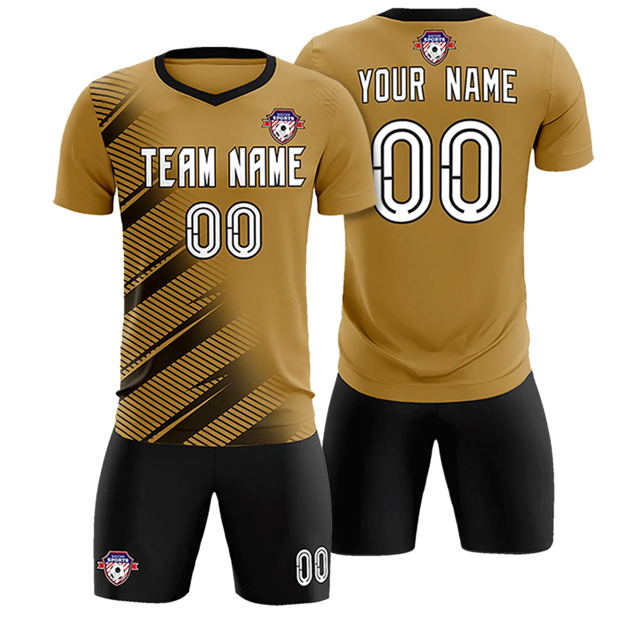 Custom Old Gold Black Casual Printing Sportswear Soccer Sets Jersey