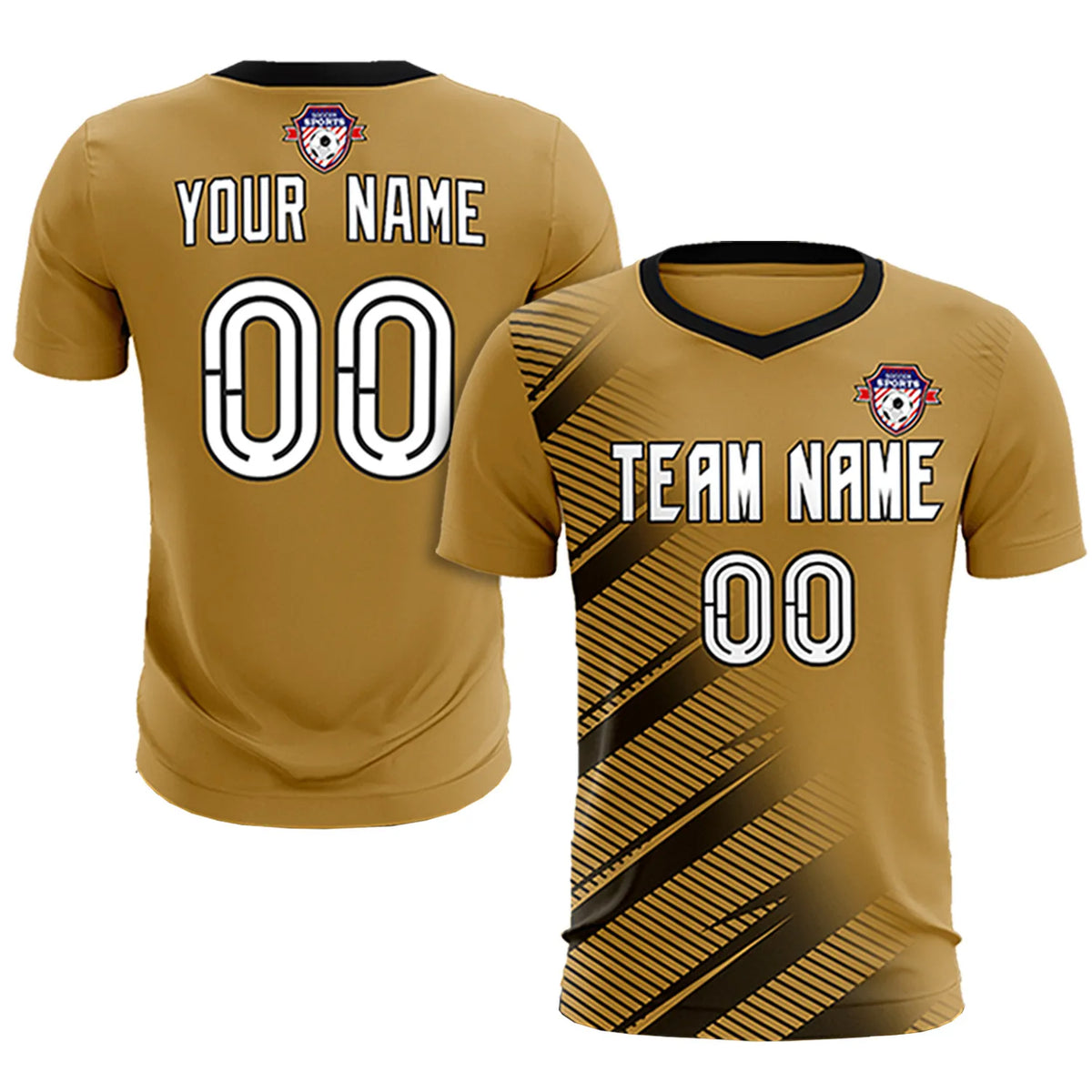 Custom Old Gold Black Casual Printing Sportswear Soccer Sets Jersey