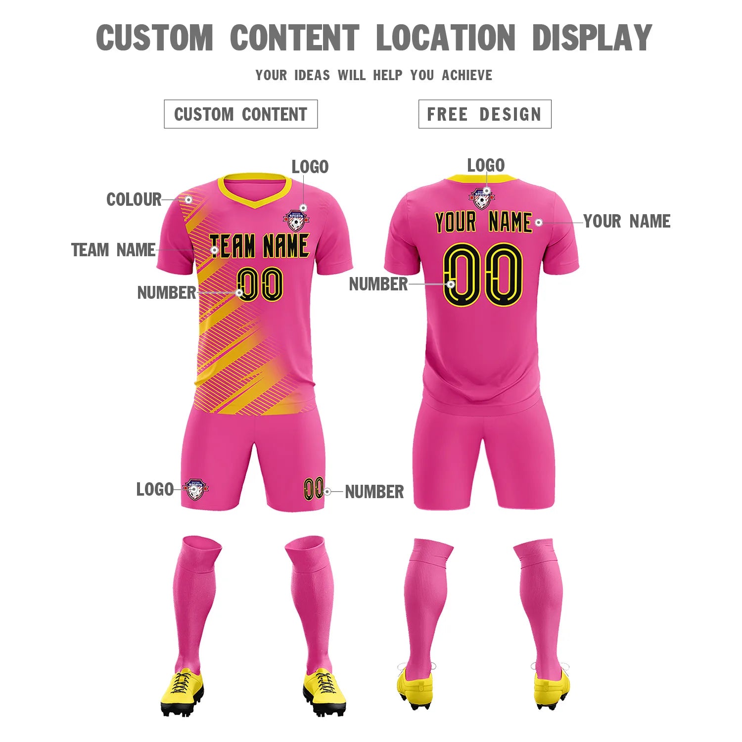 Custom Pink Gold01 Casual Printing Sportswear Soccer Sets Jersey