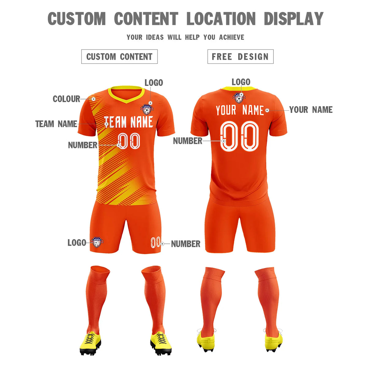 Custom Orange Gold01 Casual Printing Sportswear Soccer Sets Jersey