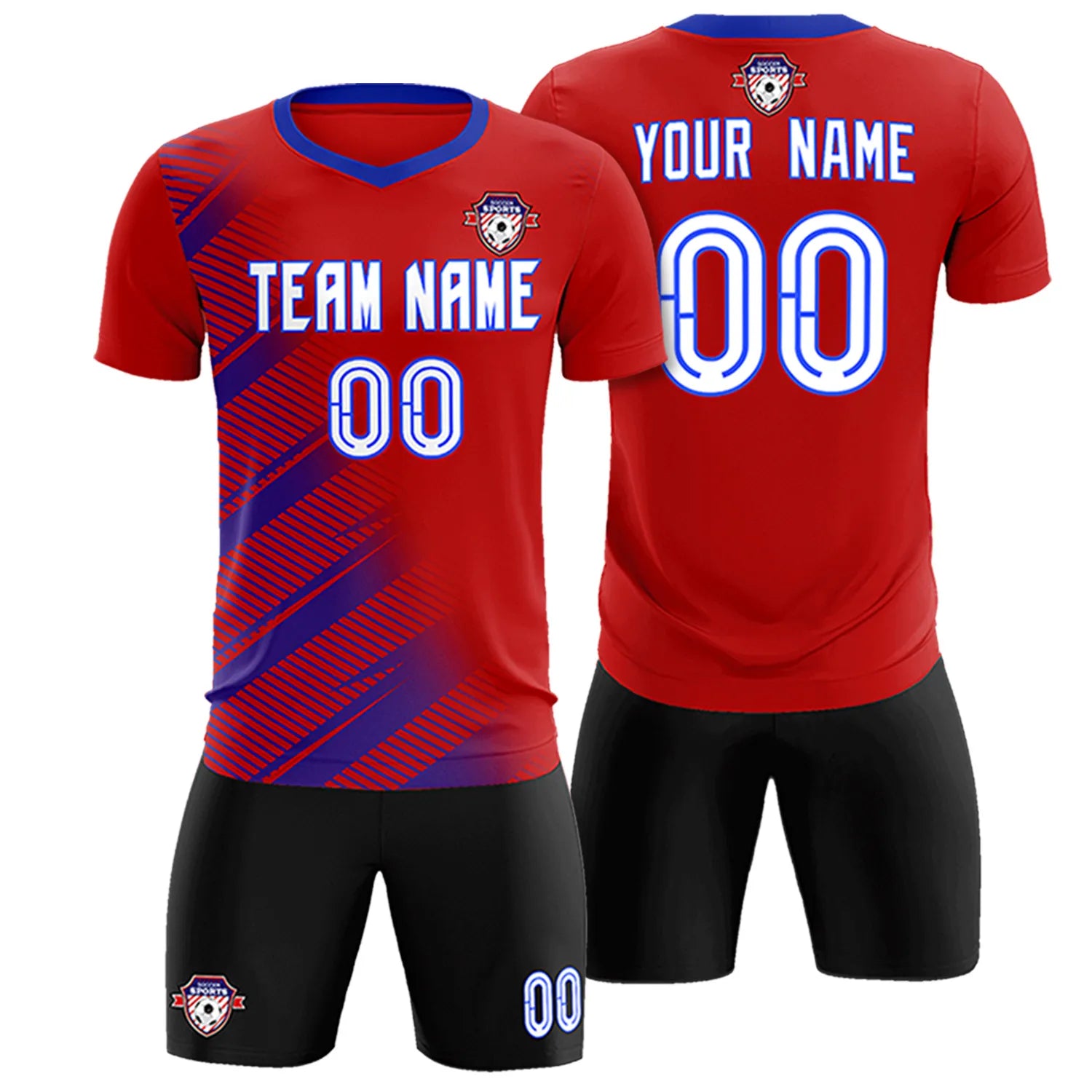 Custom Red Royal Blue Casual Printing Sportswear Soccer Sets Jersey