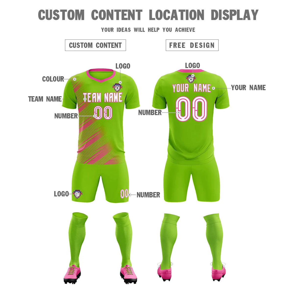 Custom Neon Green Orange Casual Printing Sportswear Soccer Sets Jersey
